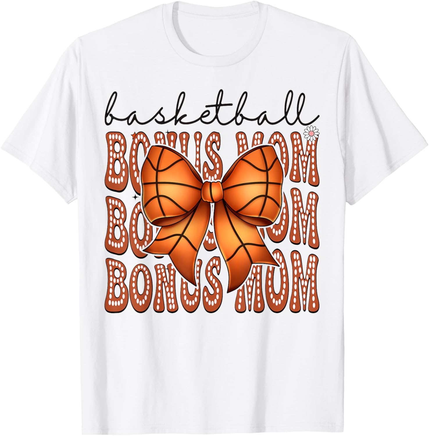 Basketball Bonus Mom Coquette Bow Game Day Groovy T-Shirt - T-Shirt | White