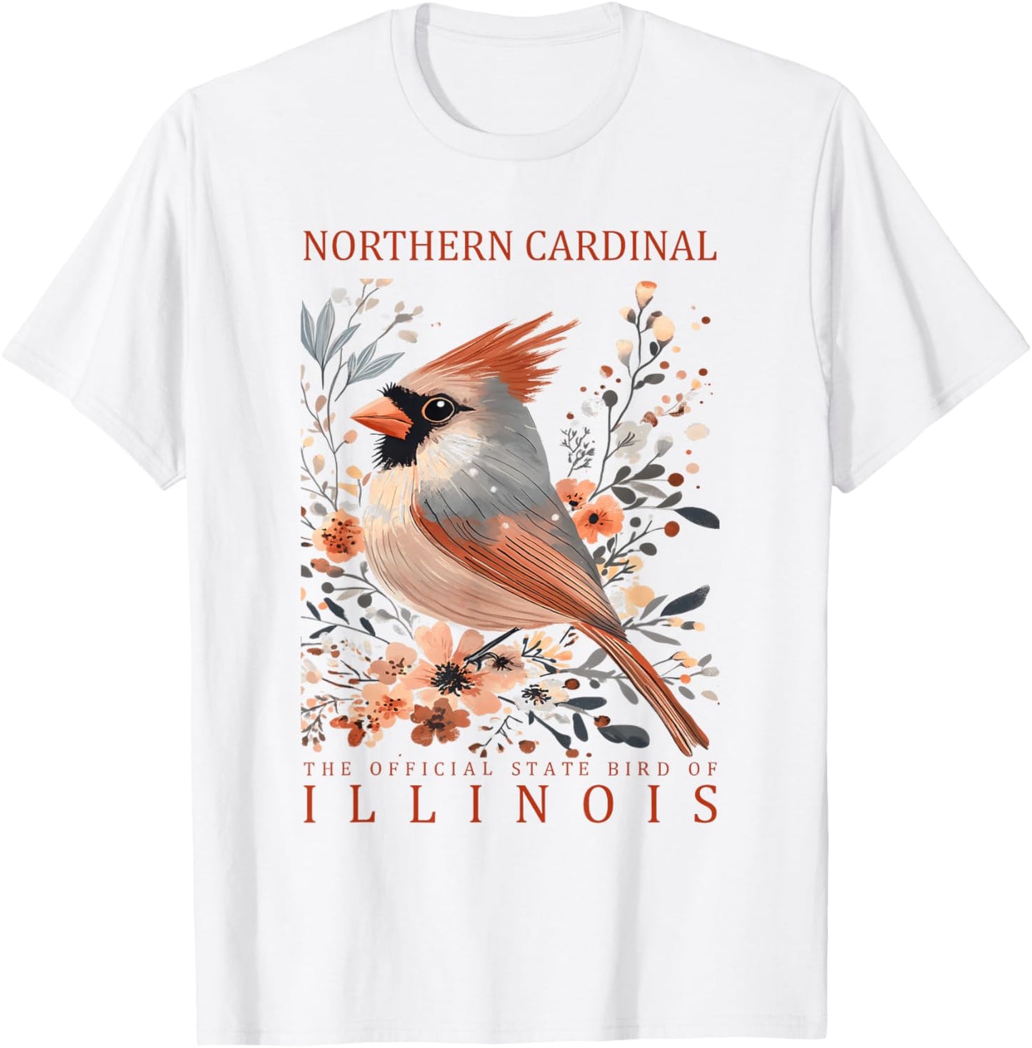 Northern Cardinal Illinois State Bird Art T-Shirt - T-Shirt | White