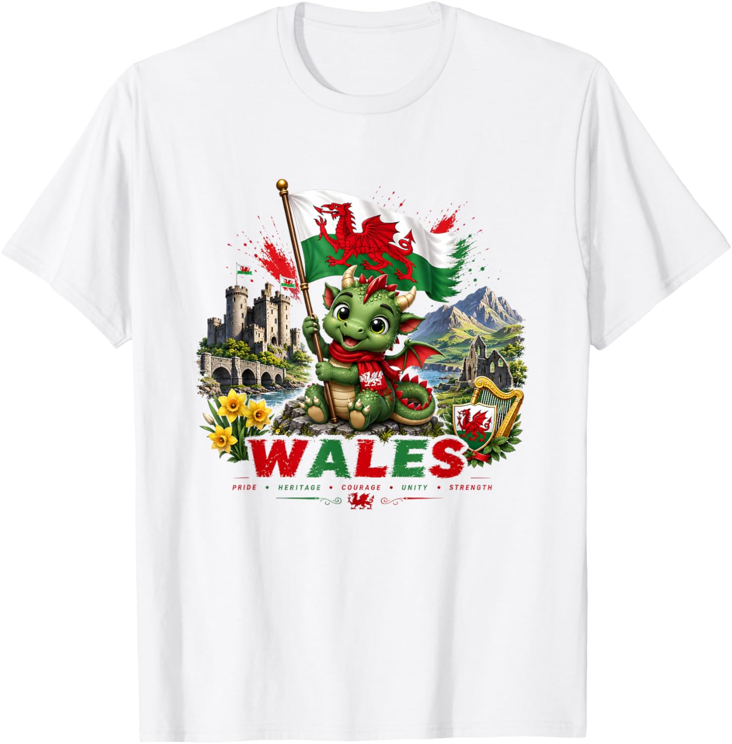 Wales for Kids, Welsh map, Wales Flag Shirt for Girls T-Shirt - T-Shirt | White