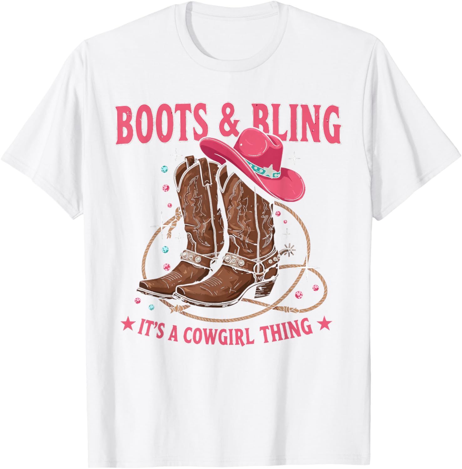 Howdy Country Rodeo Girl Western Boots & Bling its a Cowgirl T-Shirt - T-Shirt | White