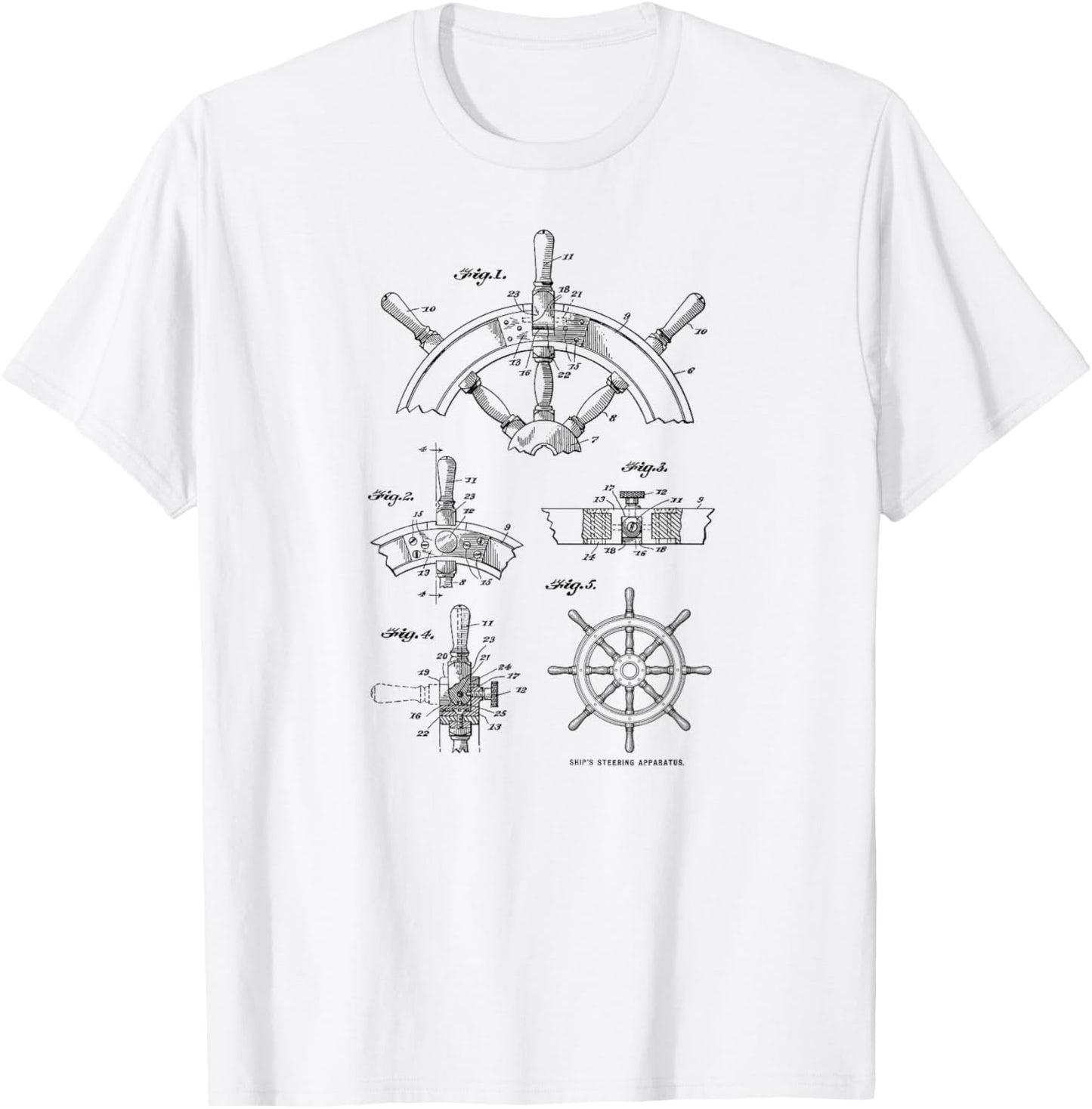 Nautical Vintage Sailing Boating Ship's Wheel Patent Sailors T-Shirt - T-Shirt | White