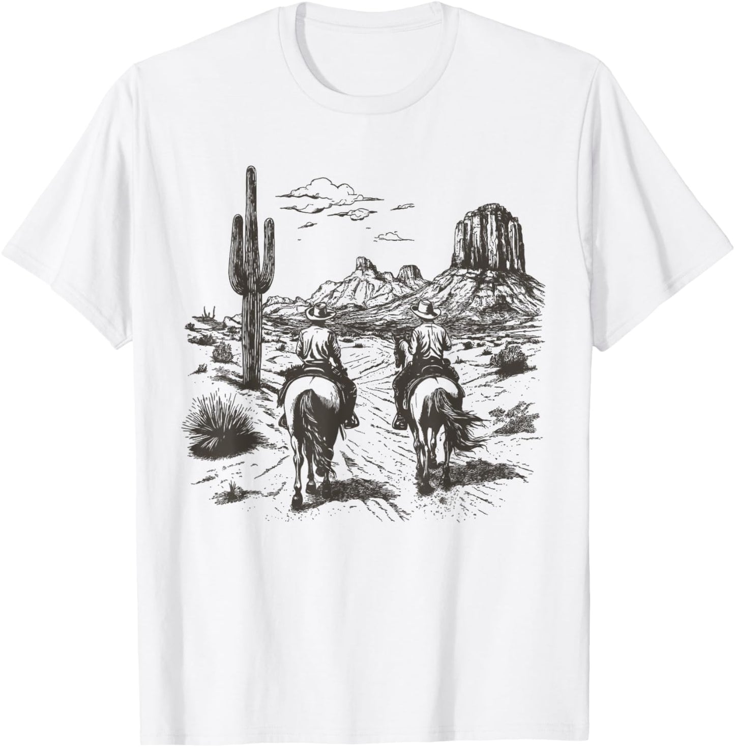 Vintage Cowboy Riding Horse Western Desert Mountain Country T-Shirt - T-Shirt | White
