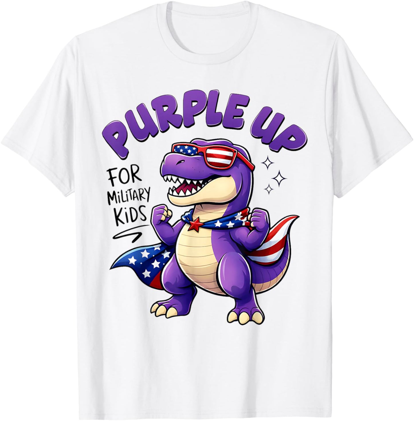 Purple Up for Military Kids Military Child Month Dinosaur T-Shirt - T-Shirt | White