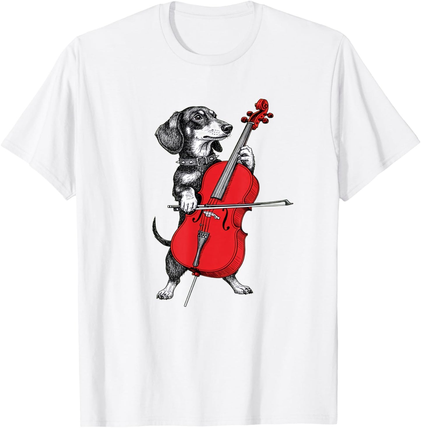 Dachshund Weenie Playing Cello Musician Player T-Shirt - T-Shirt | White