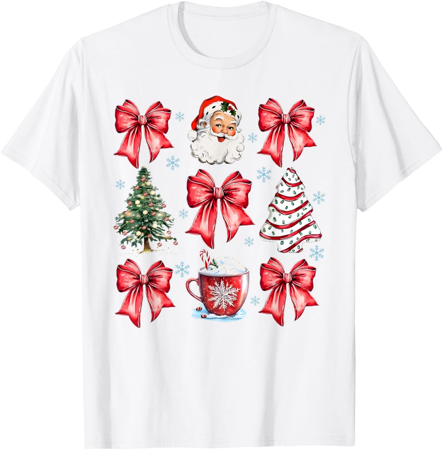 Retro Christmas Coquette Bow Santa Coffee Cake Holiday Women T-Shirt - T-Shirt | White