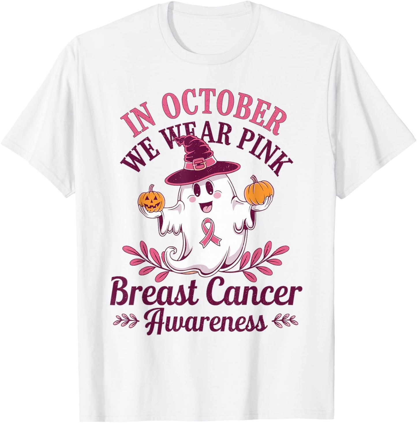 In October We Wear Pink Breast Cancer Awareness Pumpkins T-Shirt - T-Shirt | White