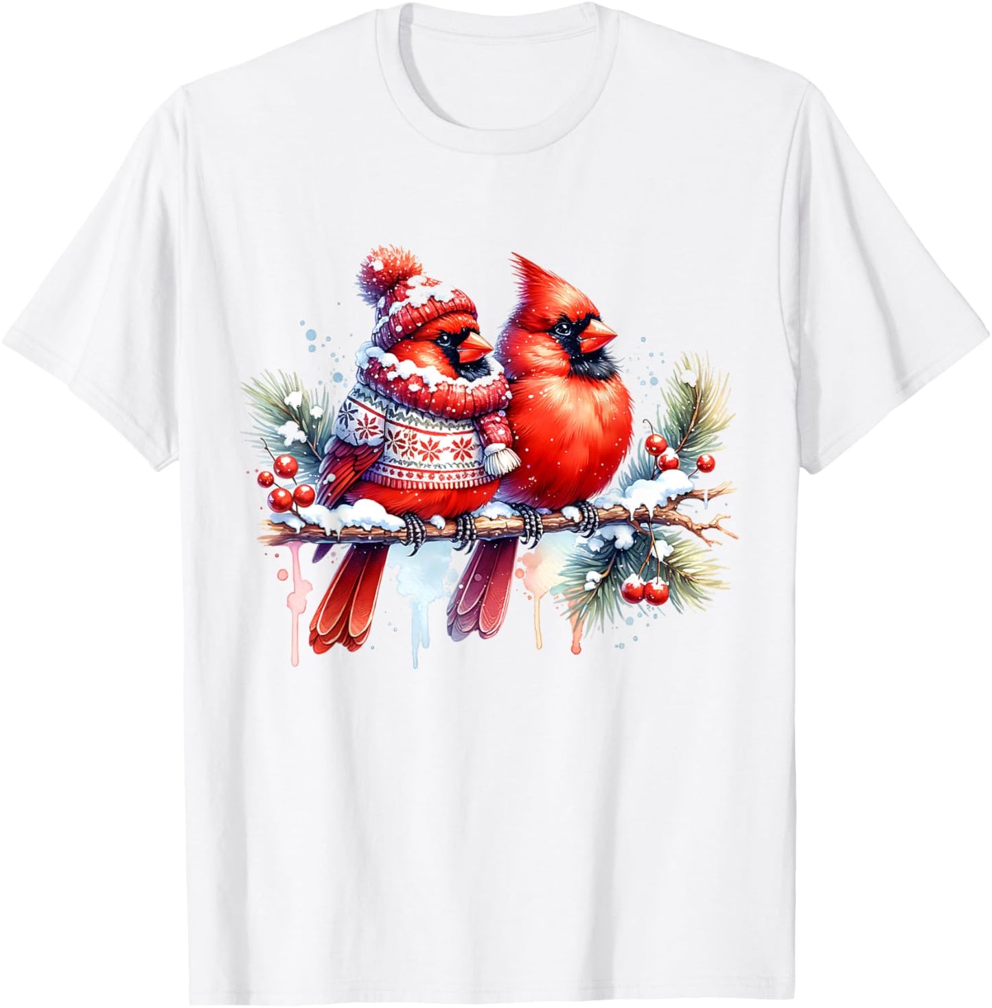 Red Christmas Cardinal Pair Snow Cute Bird Winter lovers T-Shirt - T-Shirt | White