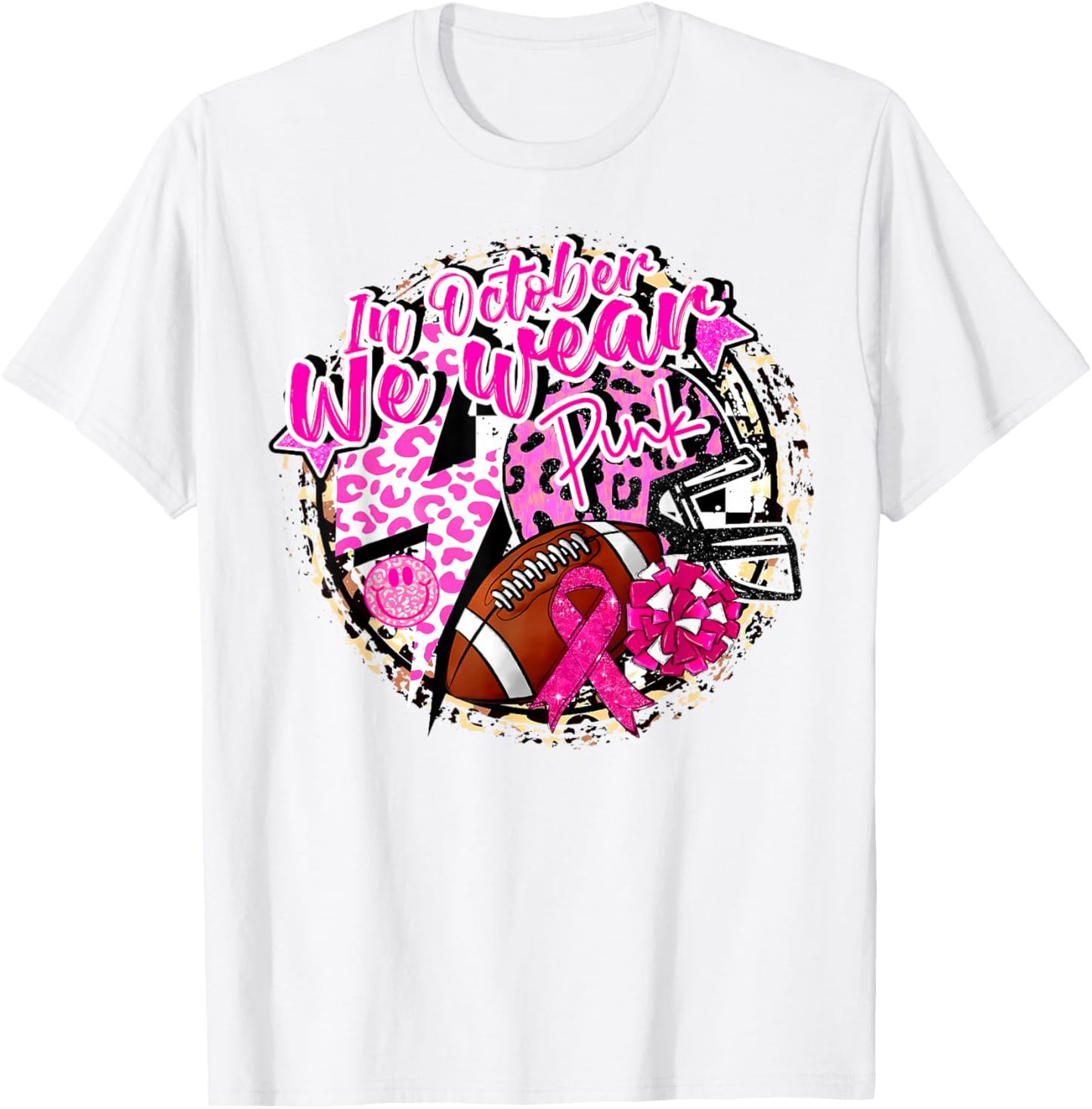 in October We Wear Pink Football Breast Cancer Cheer Mom T-Shirt - T-Shirt | White