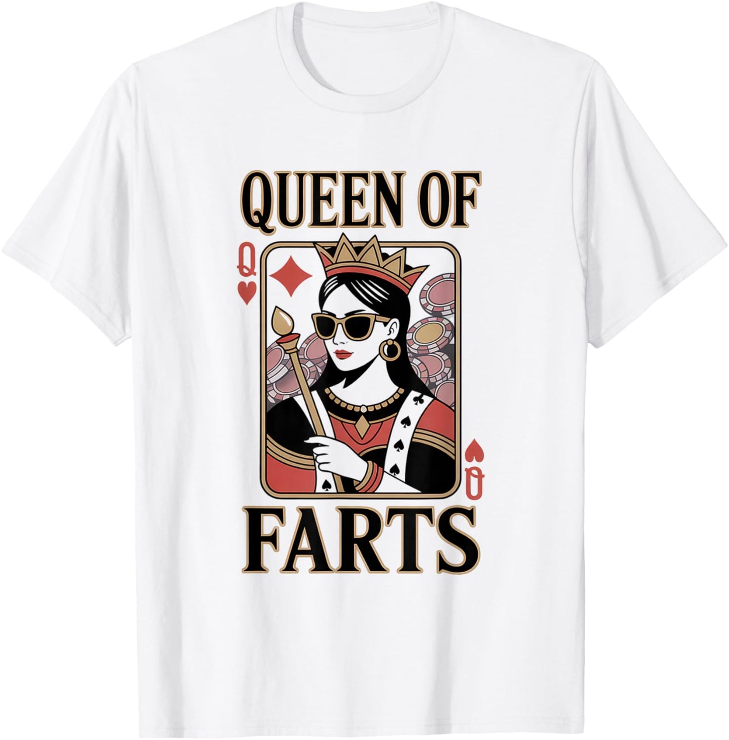 Queen of Farts Funny Playing Card Adult Humour T-Shirt - T-Shirt | White