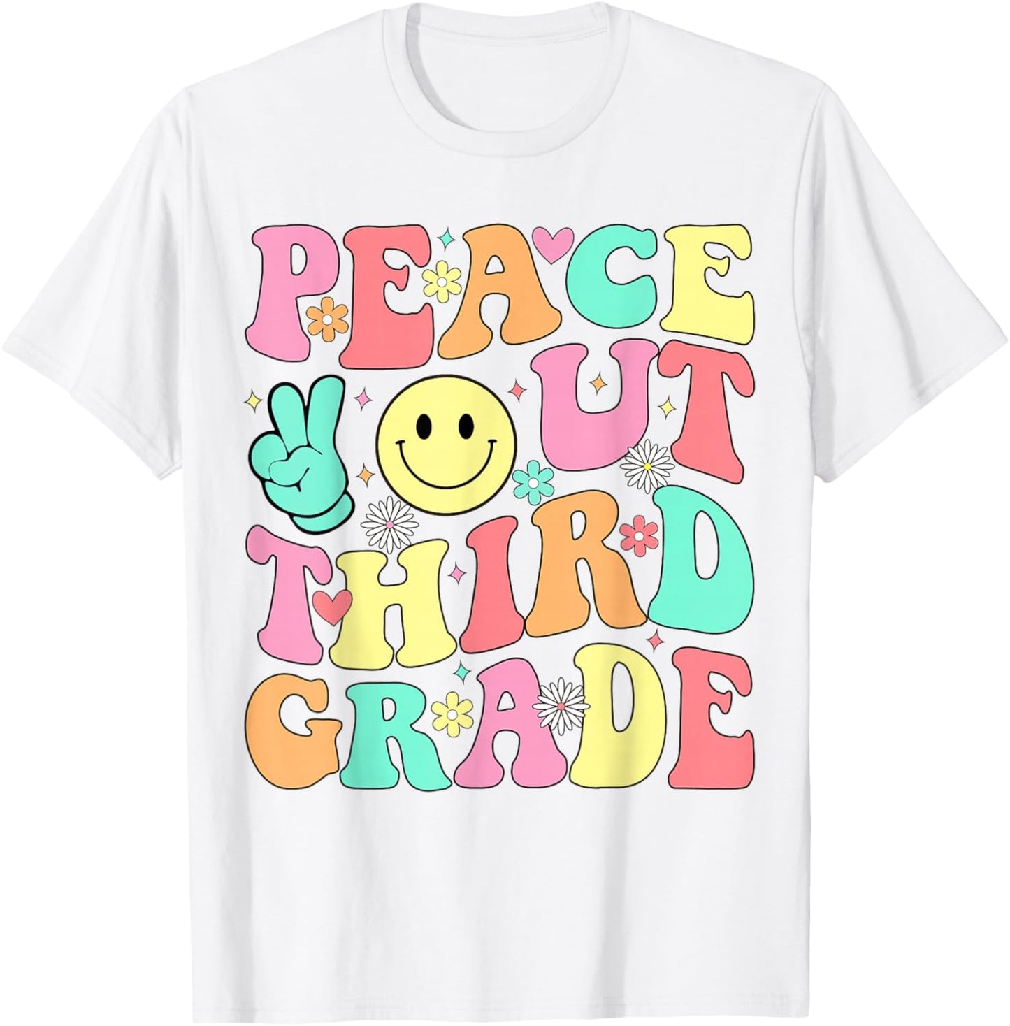 Peace Out Third Grade Groovy 3rd Grade Last Day of School T-Shirt - T-Shirt | White