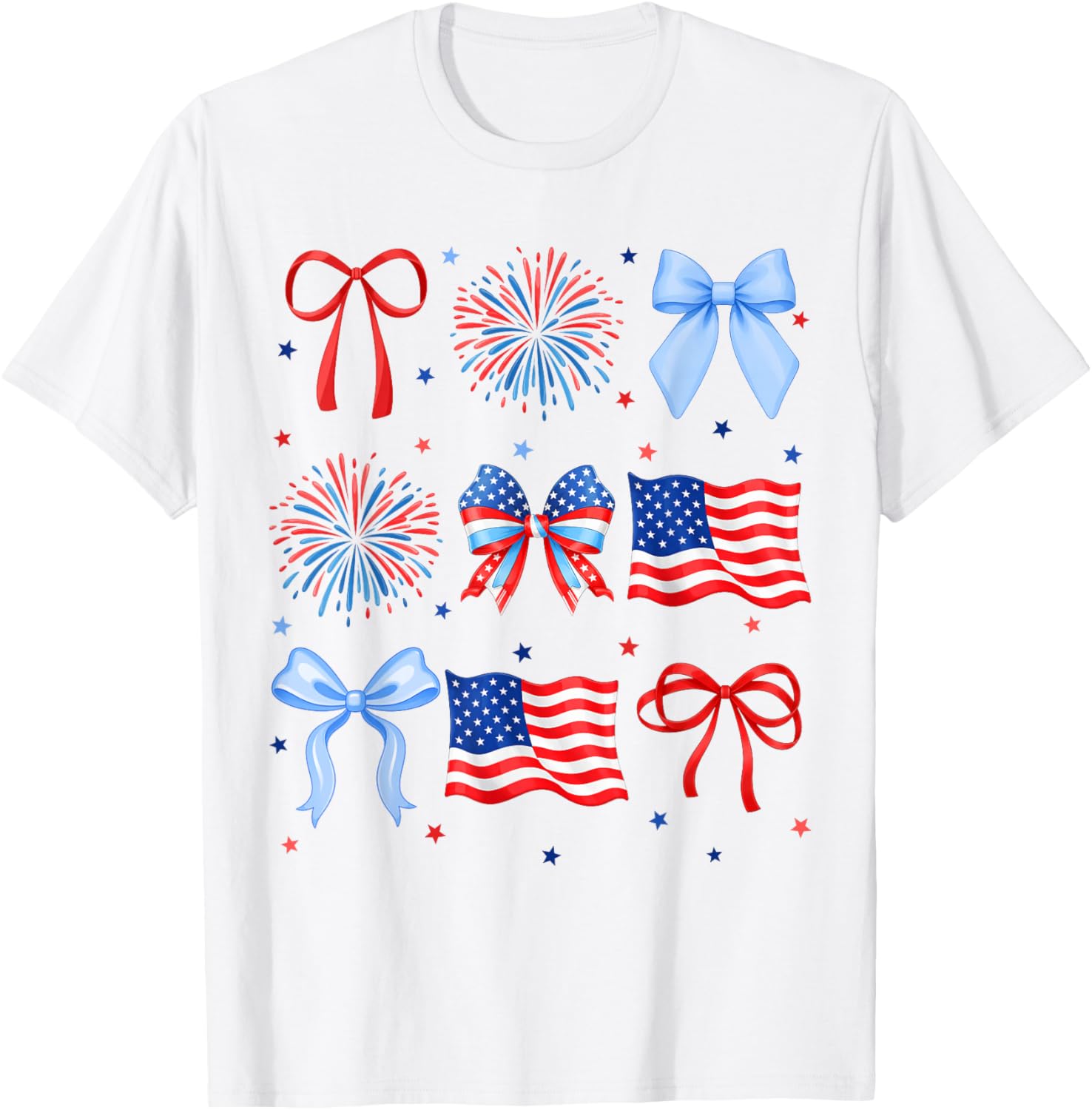 4th of July USA Flag Coquette Firework US America Women Girl T-Shirt - T-Shirt | White