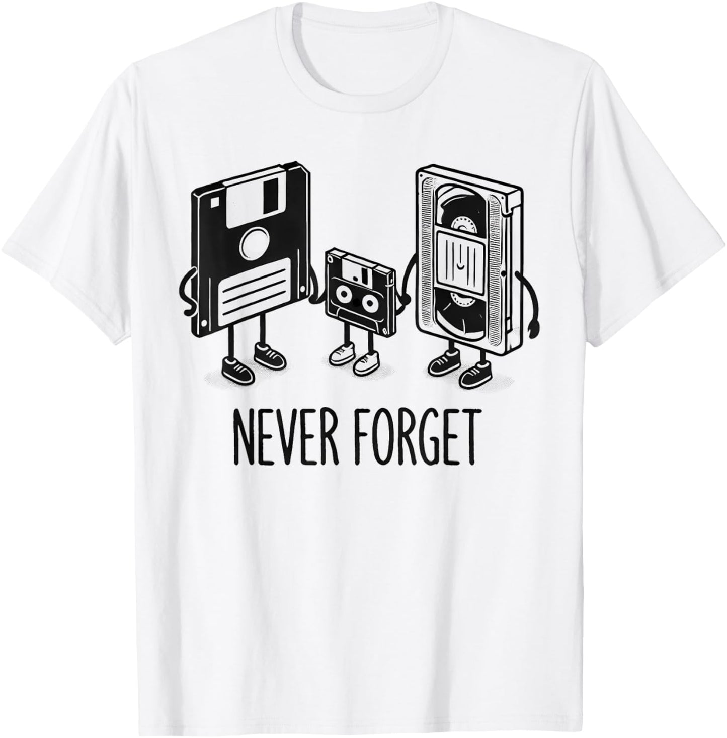 Retro Never Forget Floppy Disk Cassette T-Shirt - T-Shirt | White