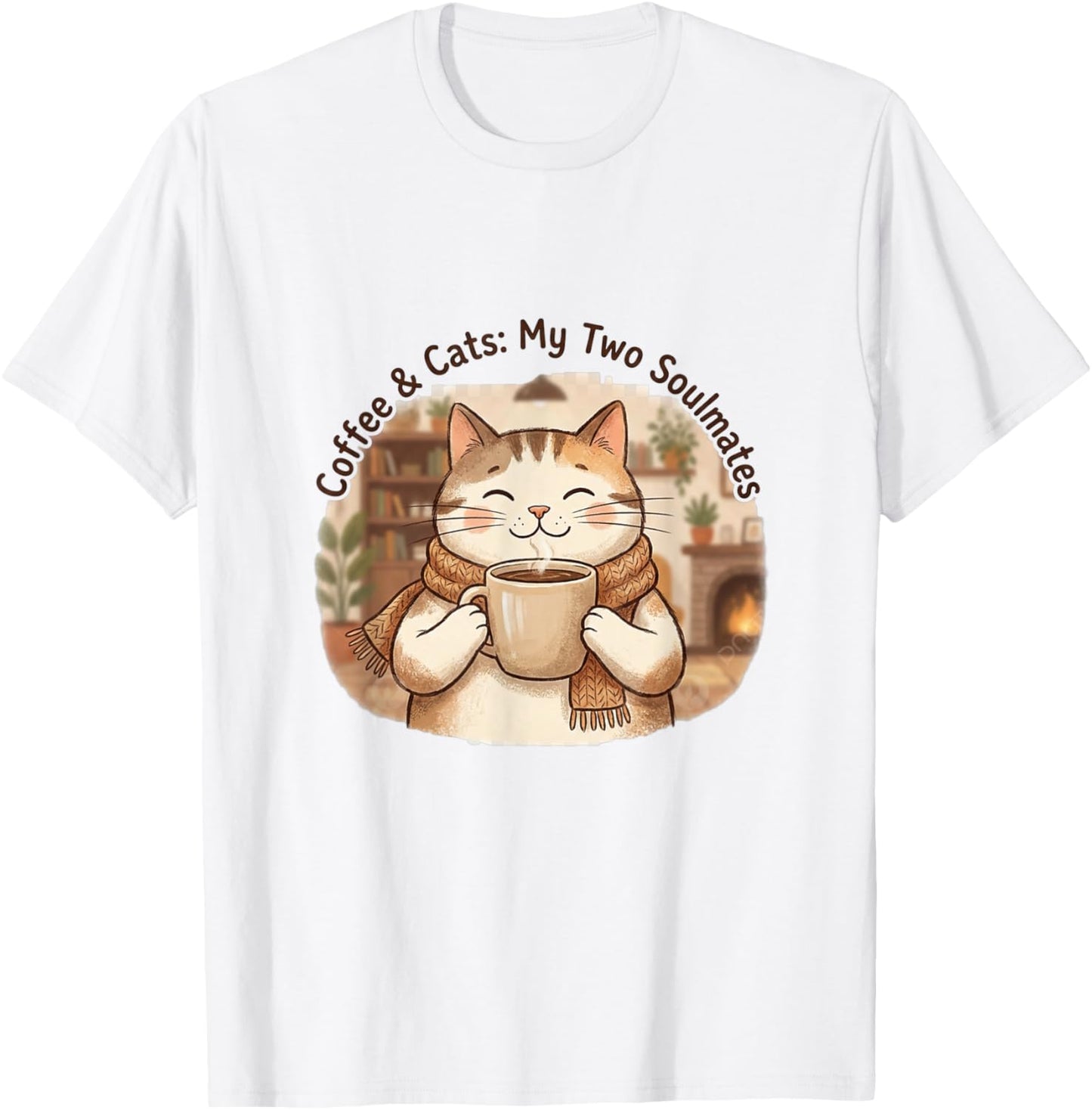 Coffee & Cats Soulmates Kawaii Cat Mug Design T-Shirt - T-Shirt | White