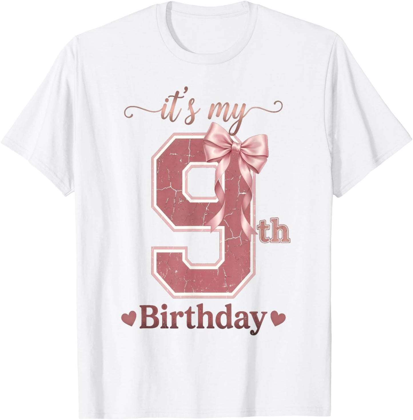 It's My 9th Birthday Girl Coquette Bow Pink 9 Year Old T-Shirt - T-Shirt | White