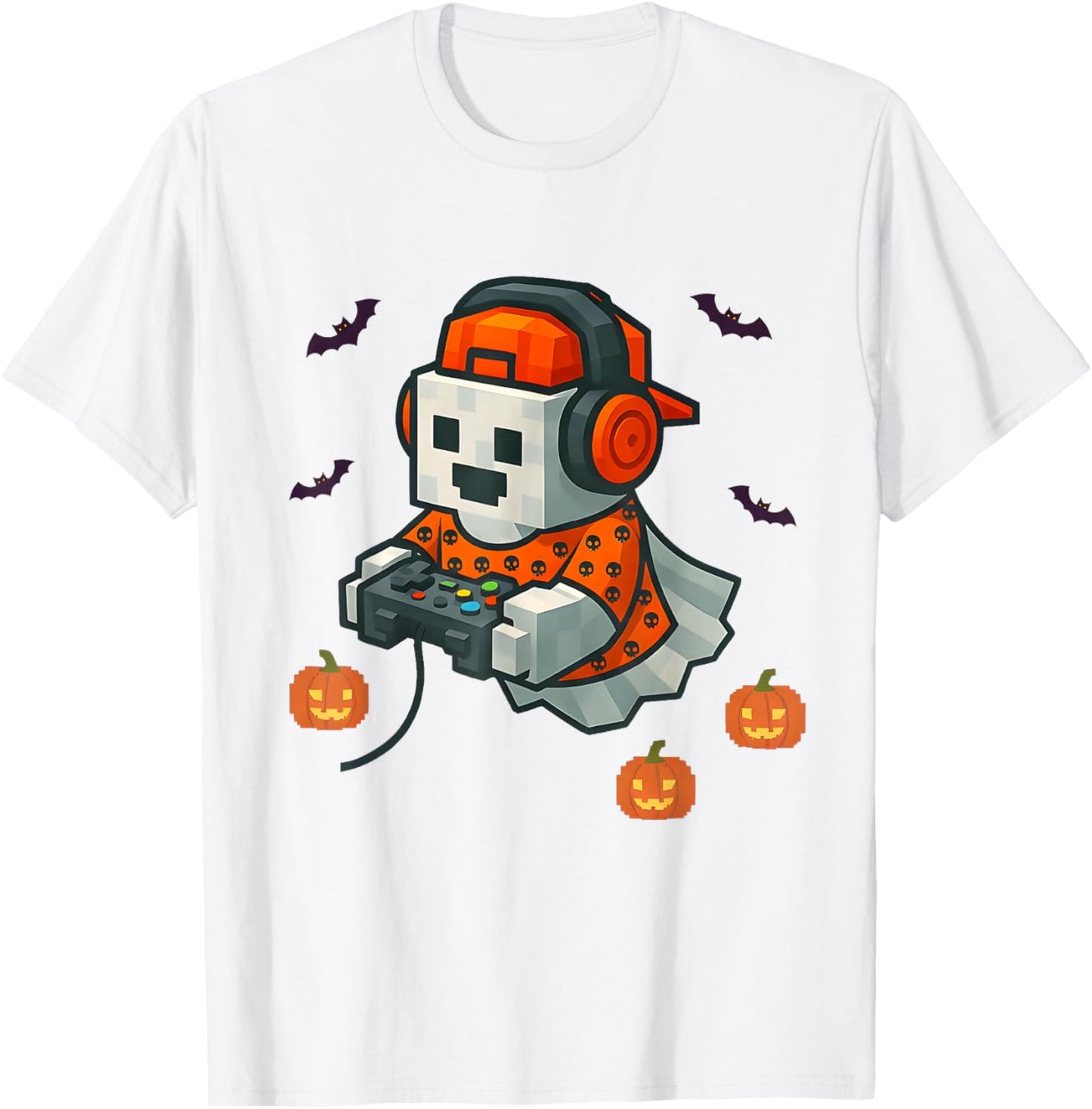 Halloween Ghost Gamer Spooky Pixelated Ghost with Controller T-Shirt - T-Shirt | White