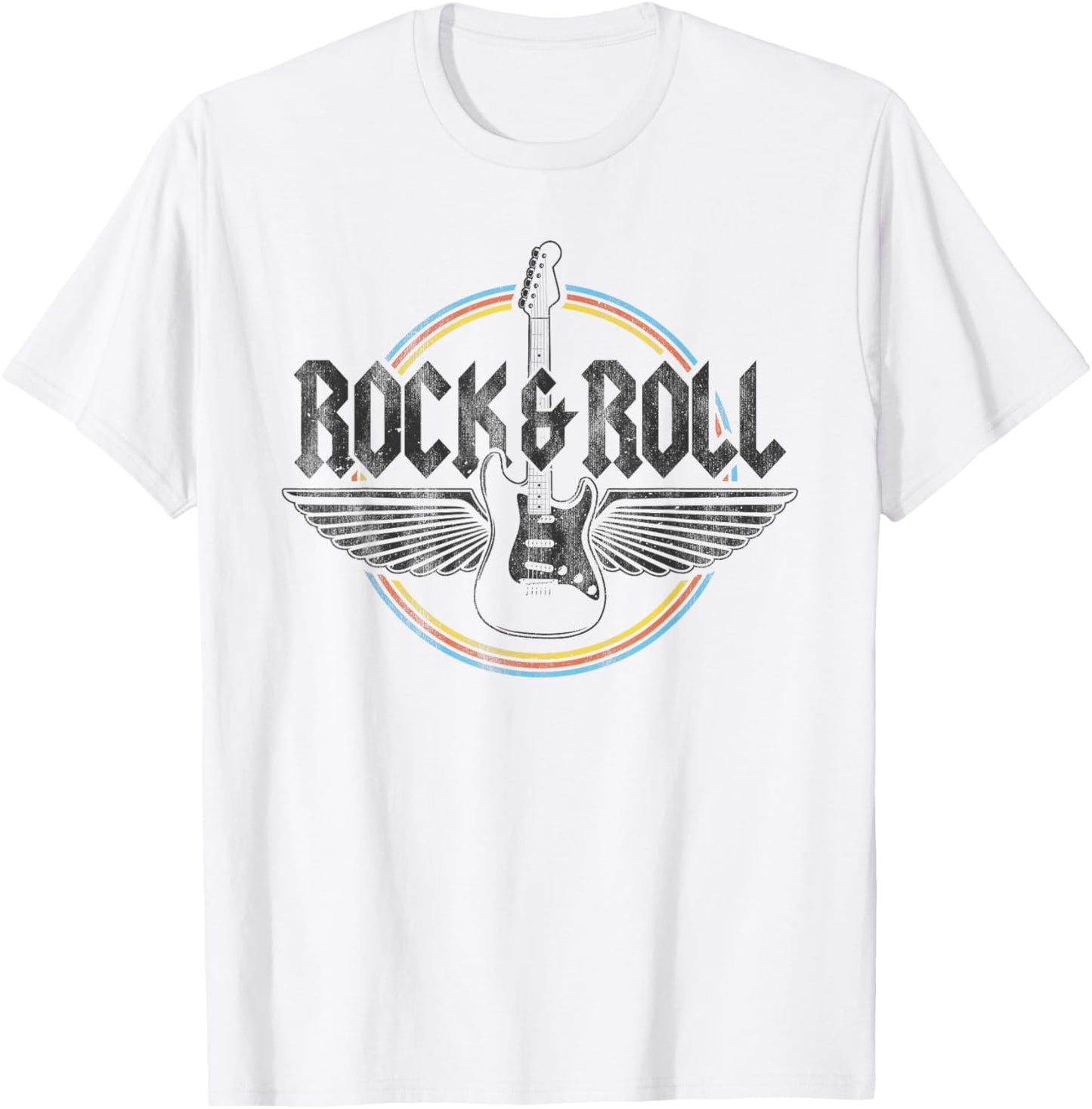 Retro Vintage Rock & Roll Guitar Wings Music Concert Band T-Shirt - T-Shirt | White