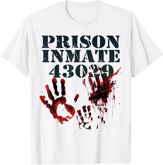Prison Inmate Shirt Zombie Bloody Halloween Blood Splatter T-Shirt - T-Shirt | White