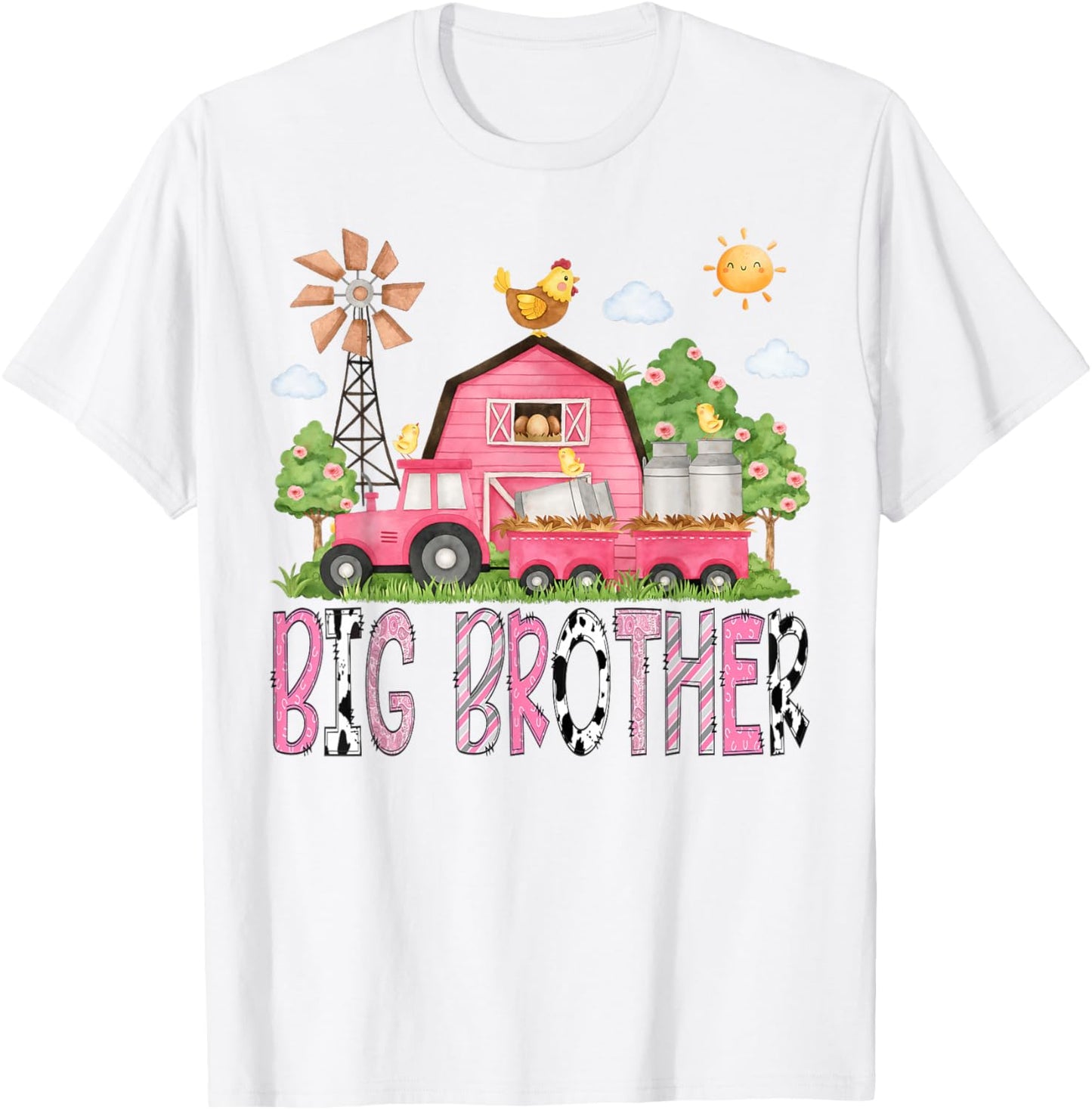 Big Brother Birthday Girl Matching Pink Farm Cow Family T-Shirt - T-Shirt | White