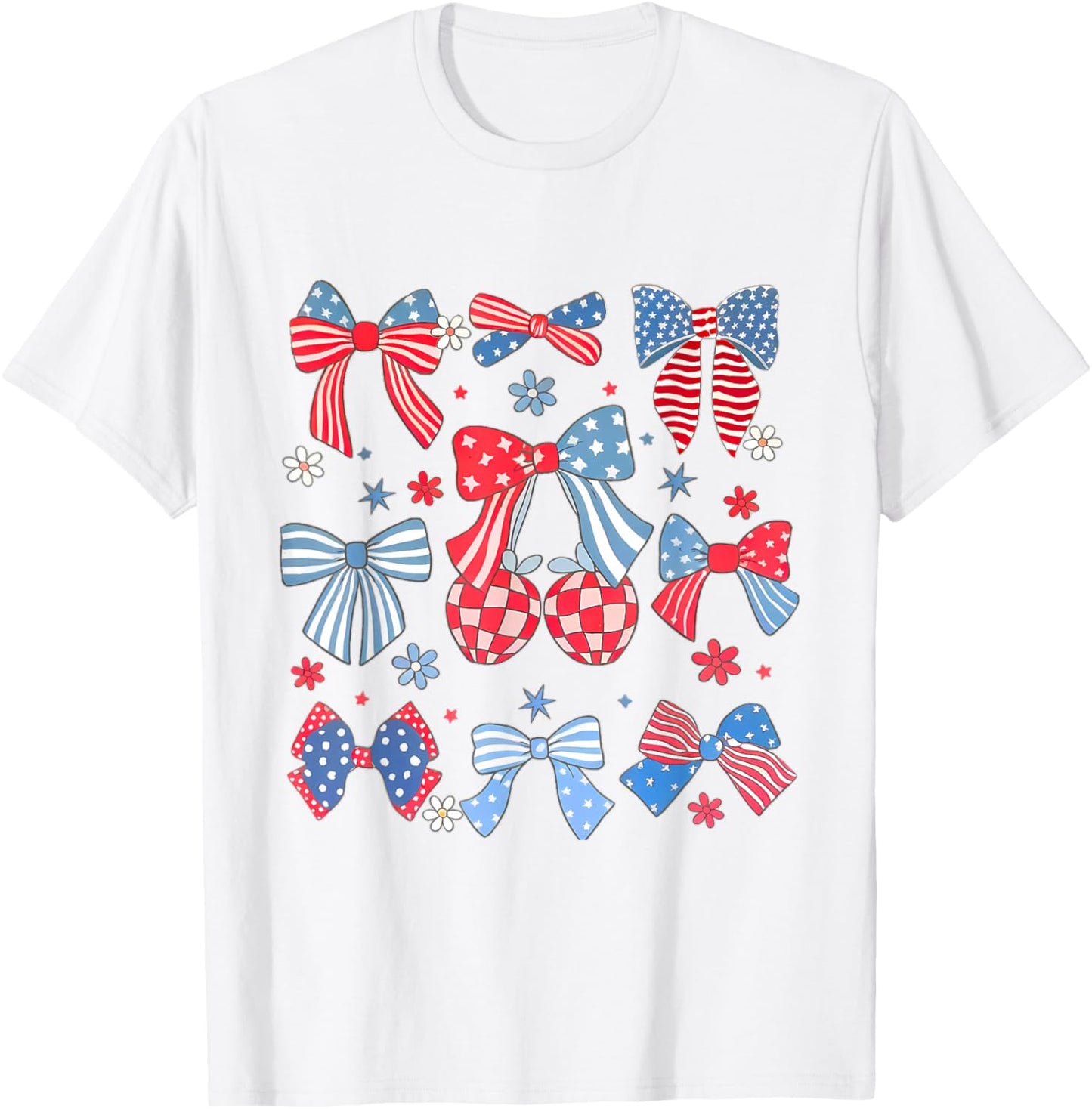 Coquette Red White & Blue Patriotic Bows Retro July 4th T-Shirt - T-Shirt | White