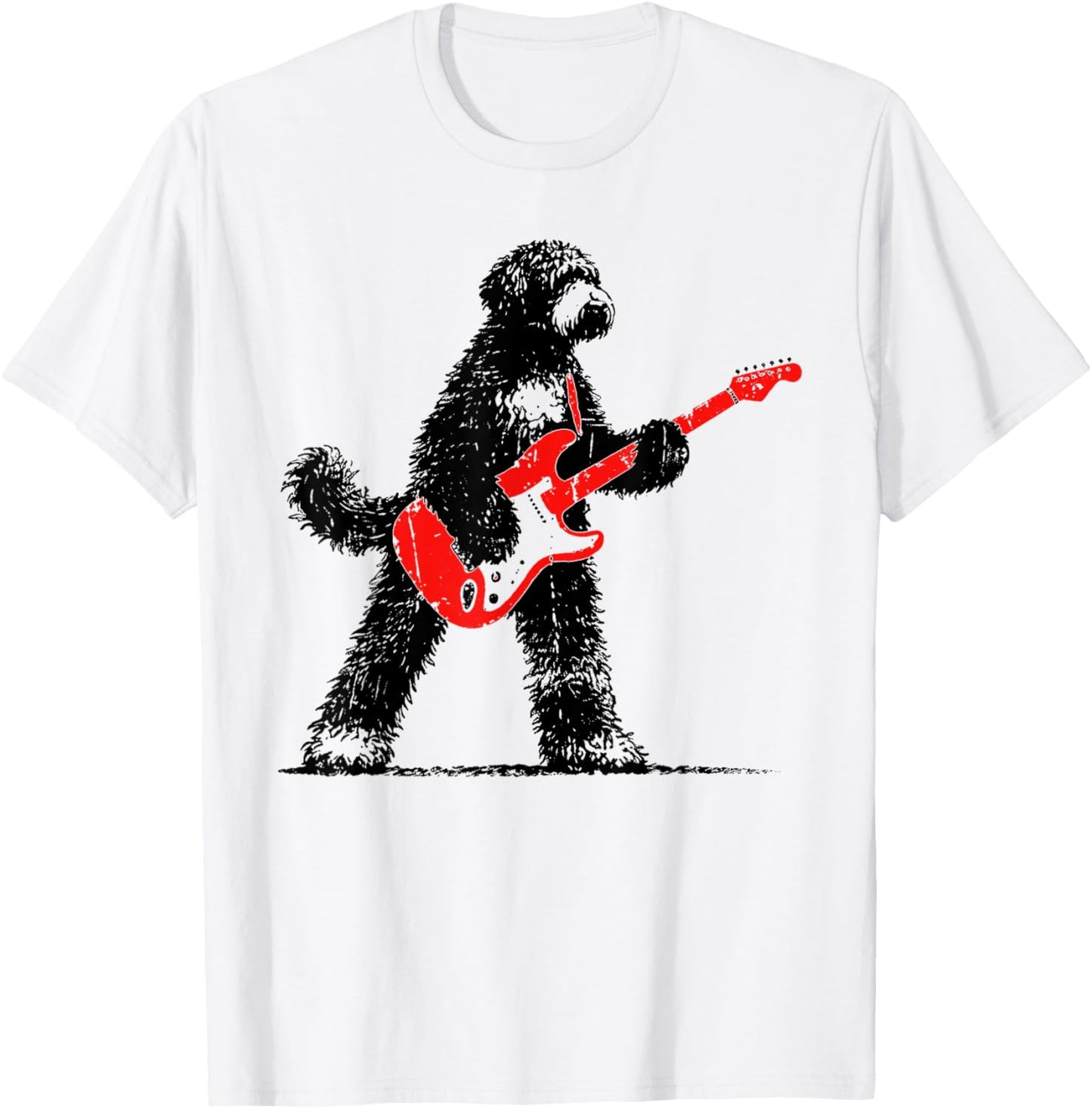 Bernedoodle Meme Bernedoodle Dog Playing Guitar Rock Style T-Shirt - T-Shirt | White