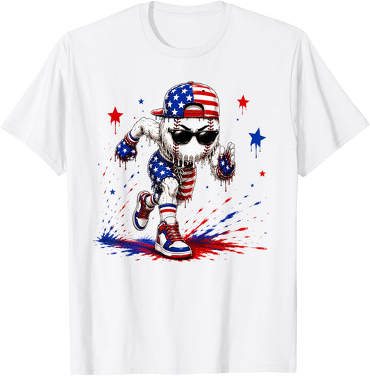 4th of July Baseball Drip Shirt Boys Kids Patriotic USA Flag T-Shirt - T-Shirt | White