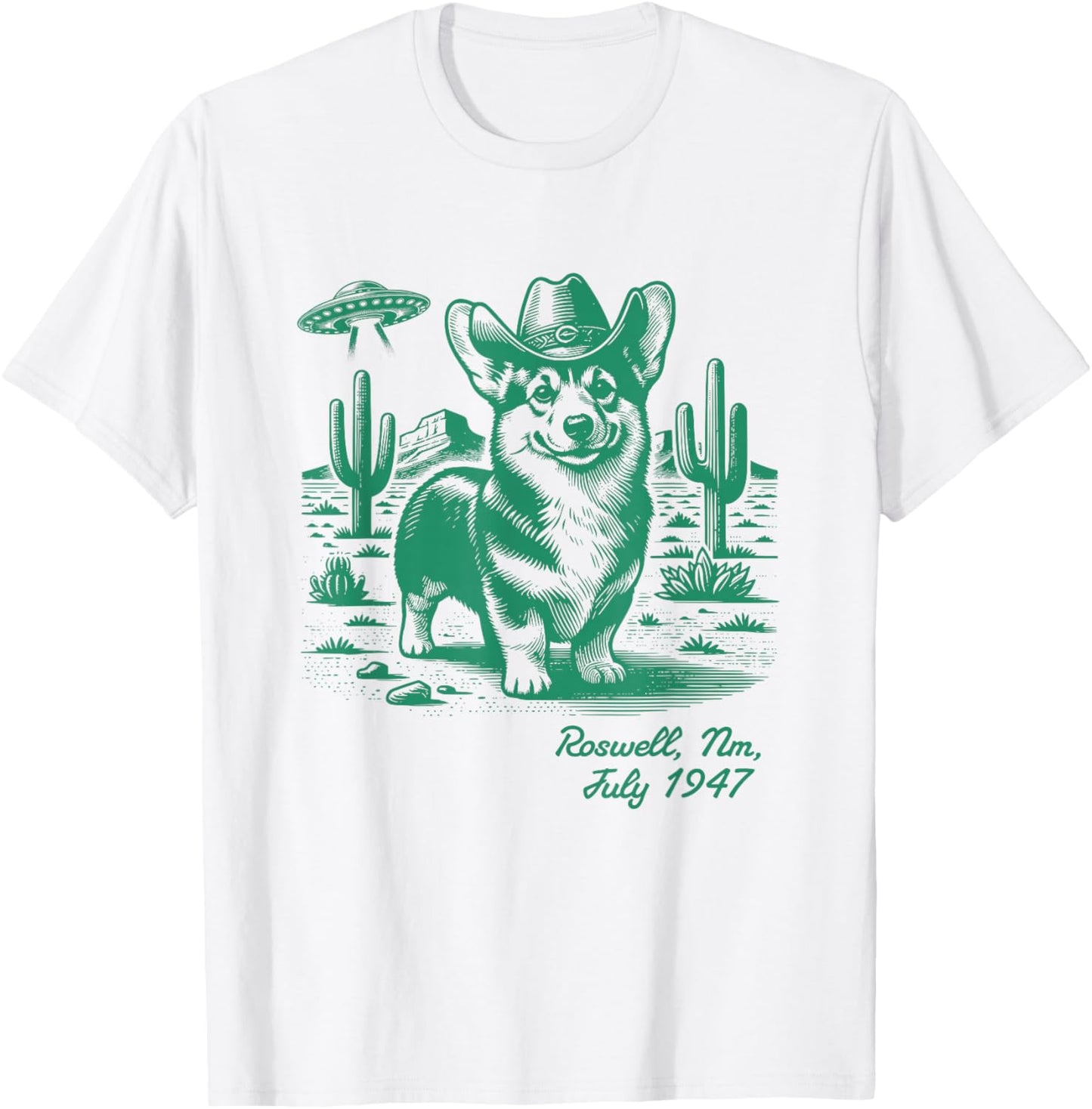 Corgi Cowboy Cowgirl UFO Retro Western Country Dog Mom T-Shirt - T-Shirt | White