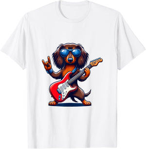 Dachshund Playing Guitar Dog Lover Guitarist Men T-Shirt - T-Shirt | White