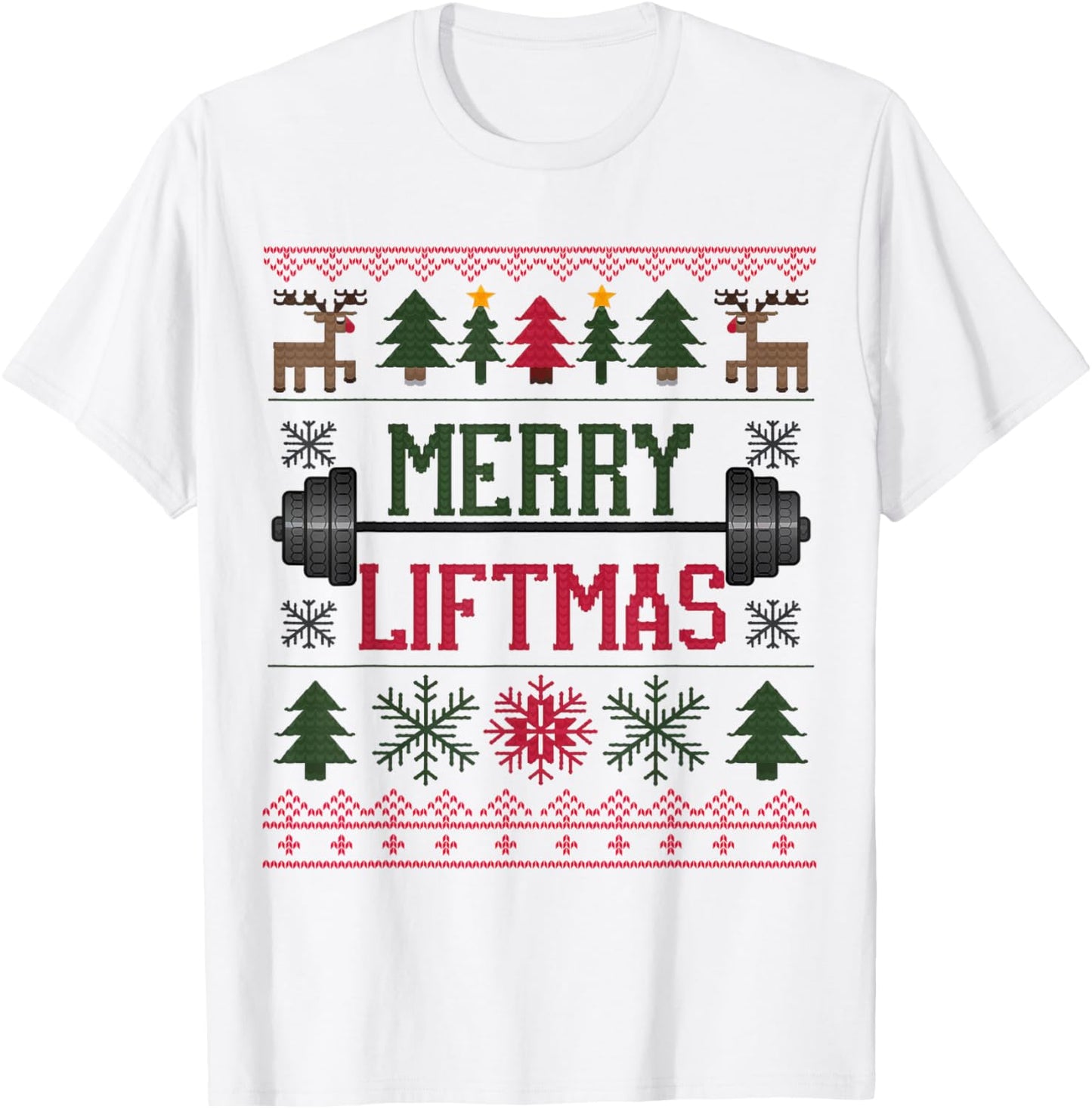 Merry Liftmas Weightlifter Fitness T-Shirt - T-Shirt | White