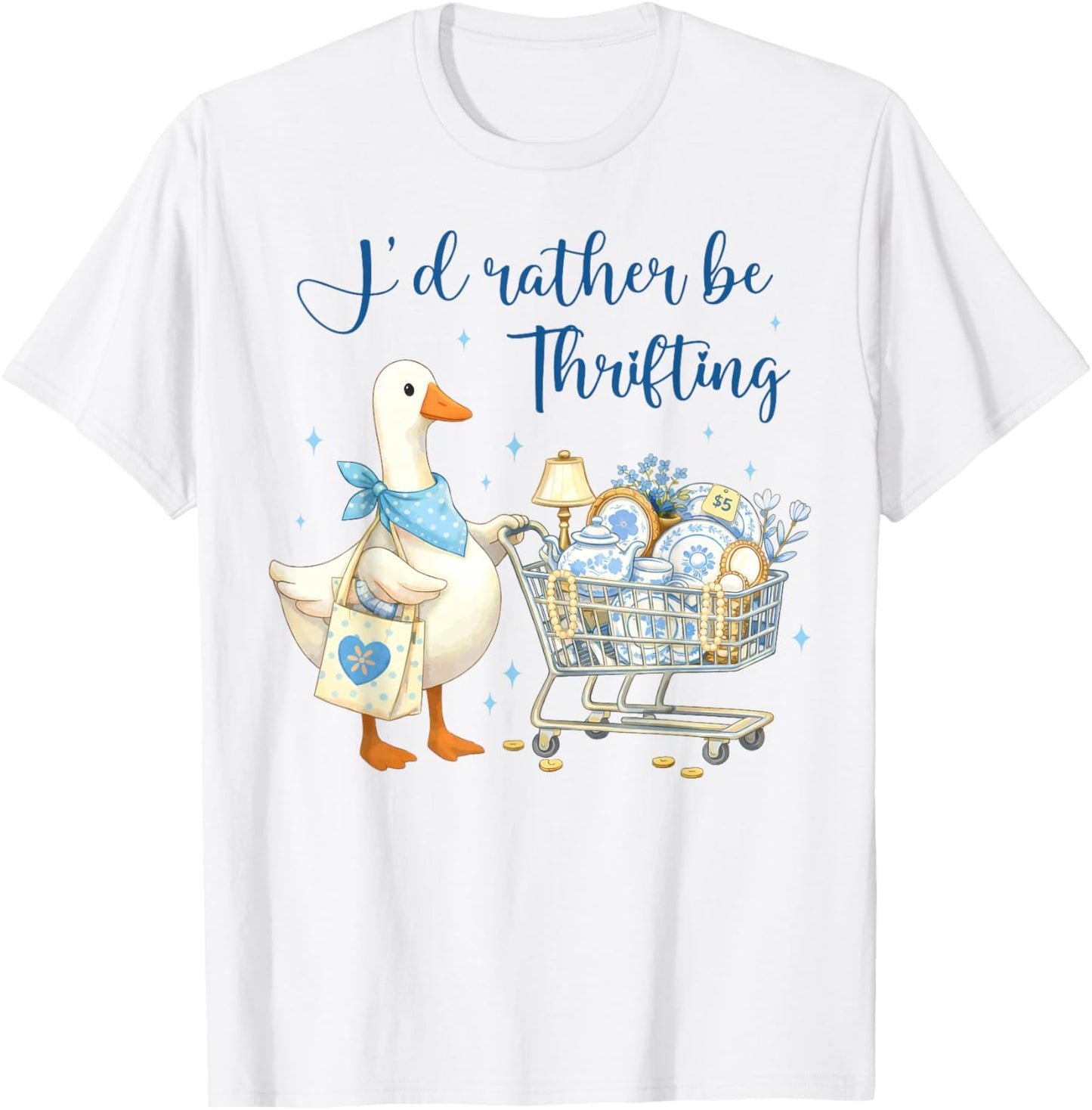 I'd Rather Be Thrifting Cute Goose Vintage Shopping T-Shirt - T-Shirt | White