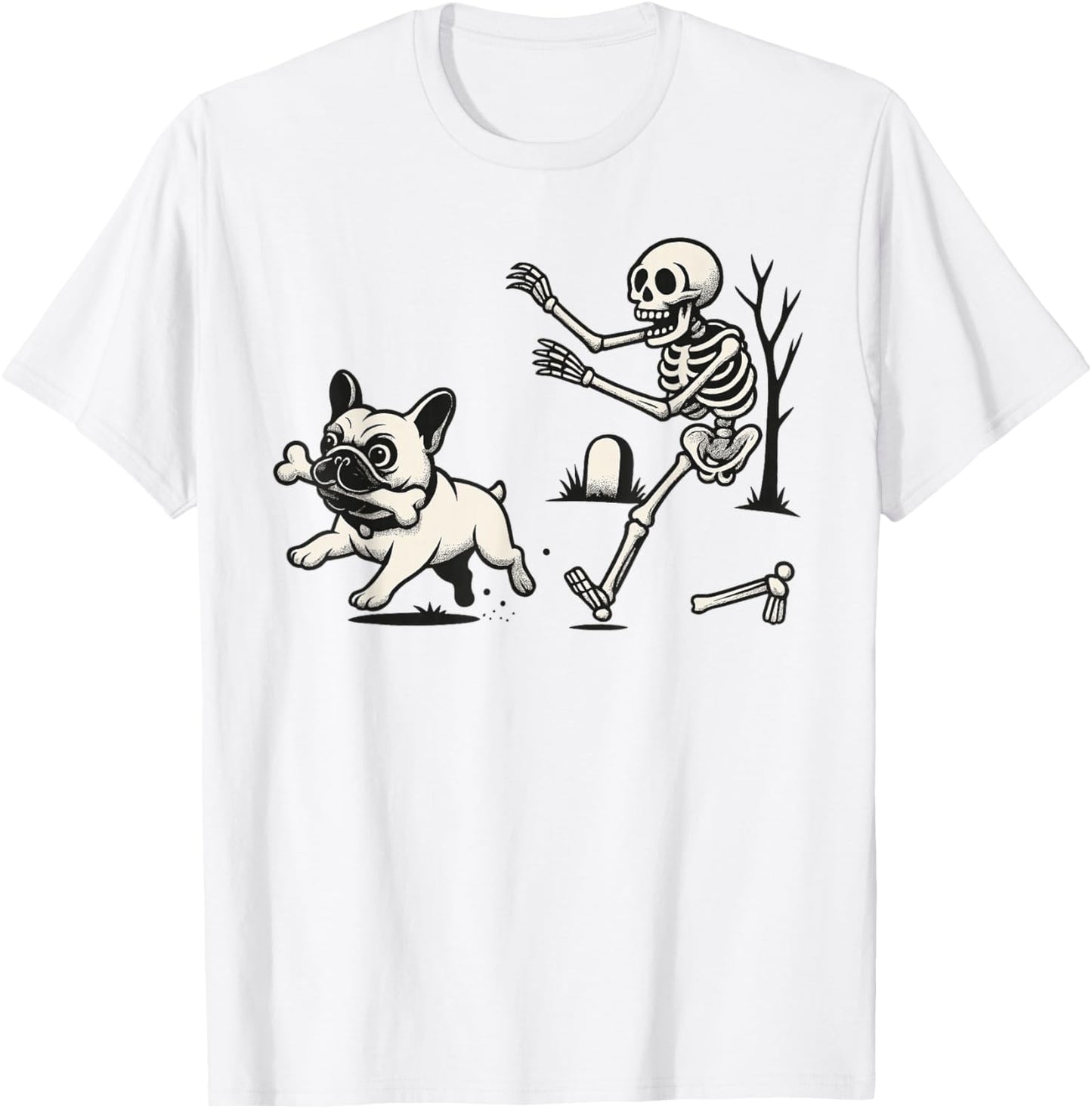 Halloween French Bulldog Skeleton Spooky Humor Funny Dog T-Shirt - T-Shirt | White