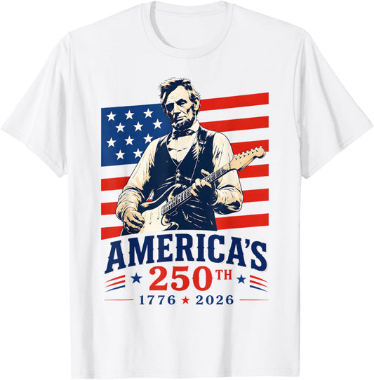 Vintage Abraham Lincoln Abe Lincoln Playing Guitar 250 Years T-Shirt - T-Shirt | White