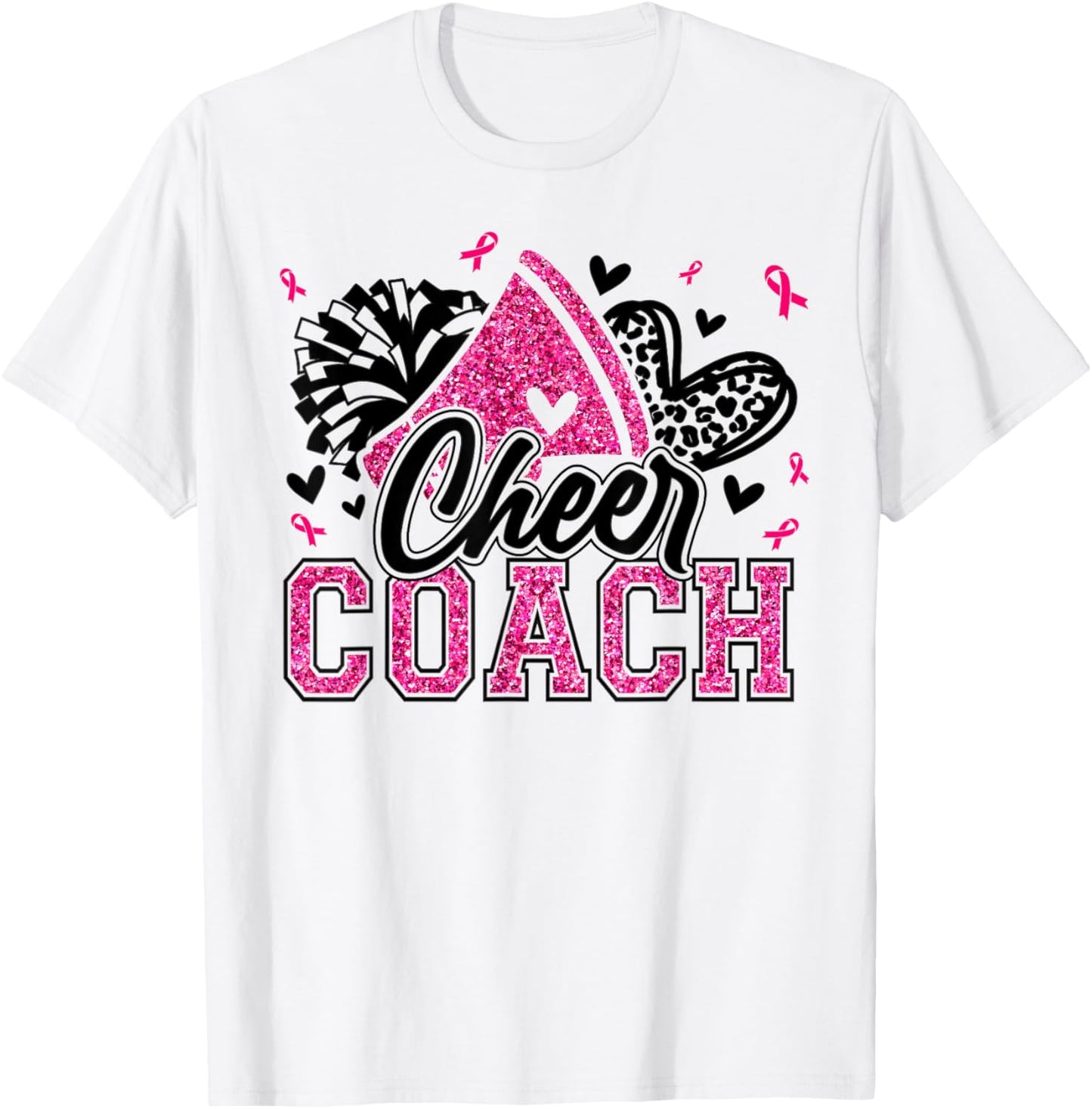 Football Cheer Coach Pink Ribbon Breast Cancer Awareness T-Shirt - T-Shirt | White