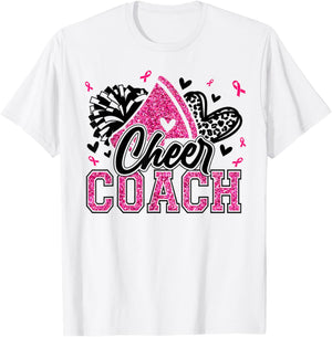 Football Cheer Coach Pink Ribbon Breast Cancer Awareness T-Shirt - T-Shirt | White