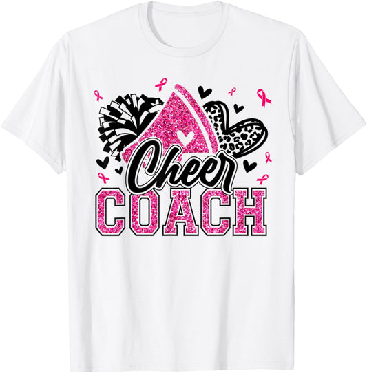 Football Cheer Coach Pink Ribbon Breast Cancer Awareness T-Shirt - T-Shirt | White
