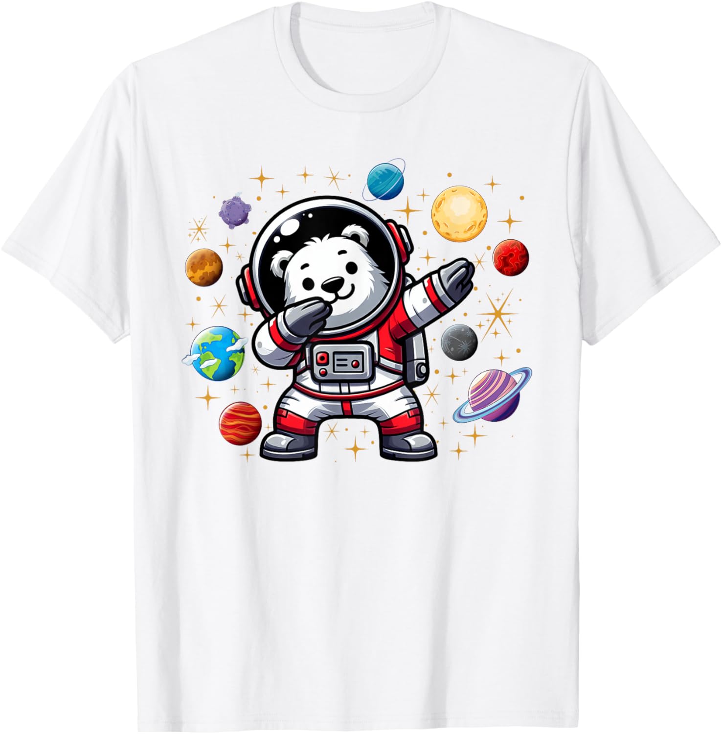 Polar Bear Astronaut Dabbin In Space Cosmic Galaxy Adventure T-Shirt - T-Shirt | White