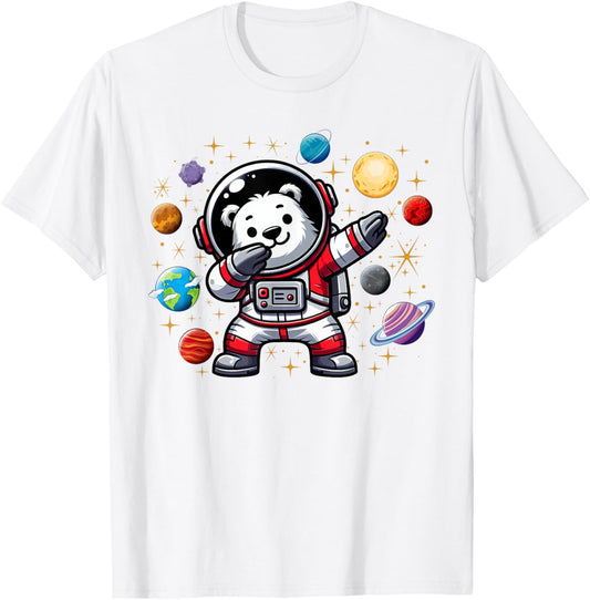 Polar Bear Astronaut Dabbin In Space Cosmic Galaxy Adventure T-Shirt - T-Shirt | White