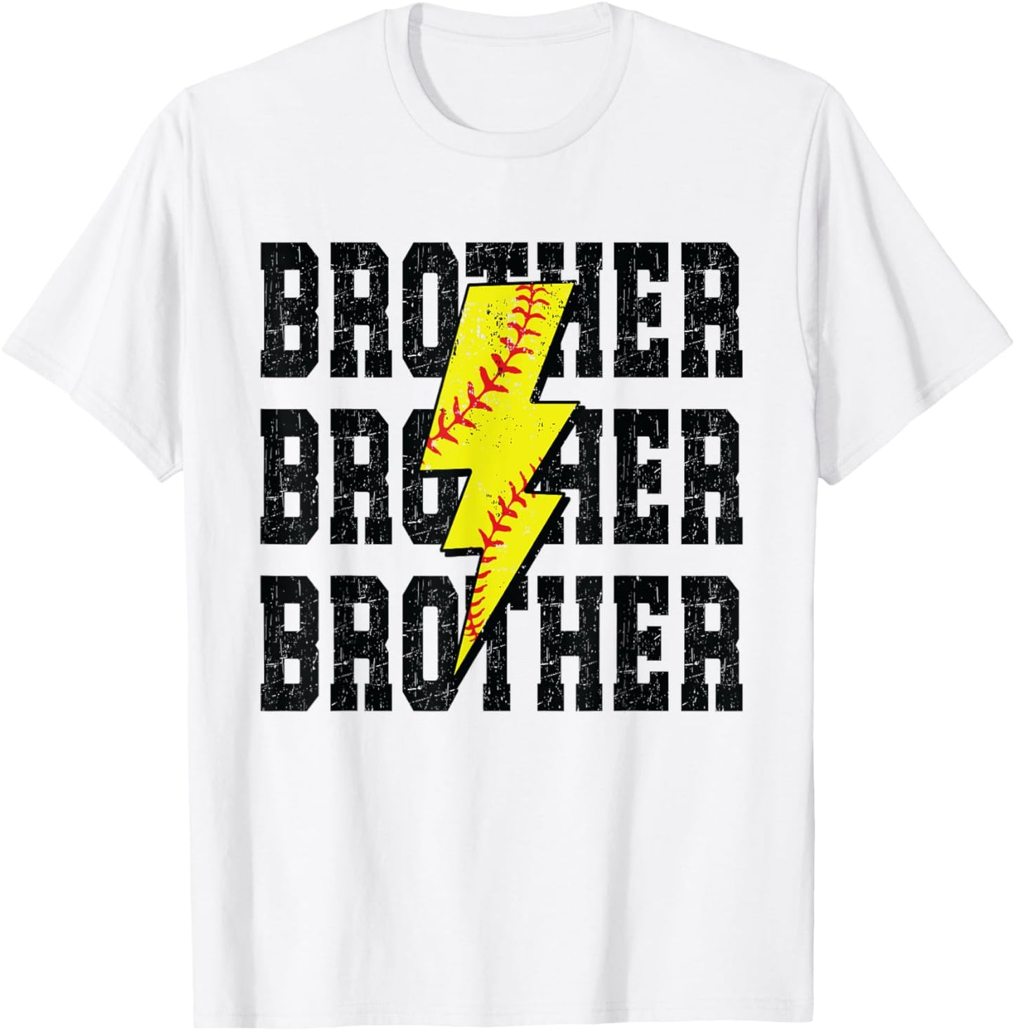 Softball Brother Distressed Bolt Lightning Softball Brother T-Shirt - T-Shirt | White