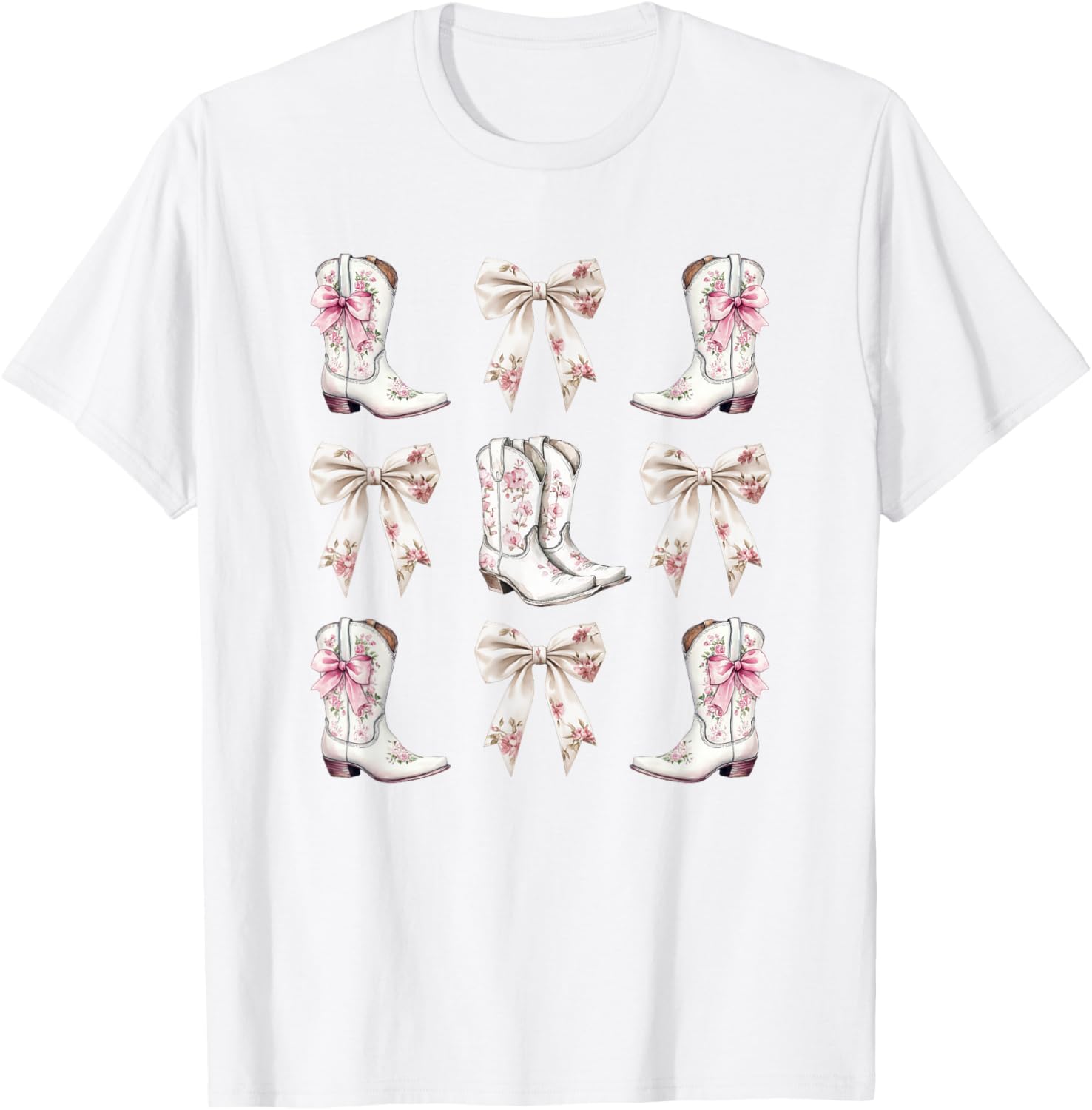 Cowgirl Pink toile coquette bows T-Shirt - T-Shirt | White