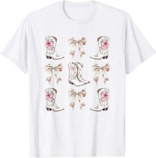 Cowgirl Pink toile coquette bows T-Shirt - T-Shirt | White