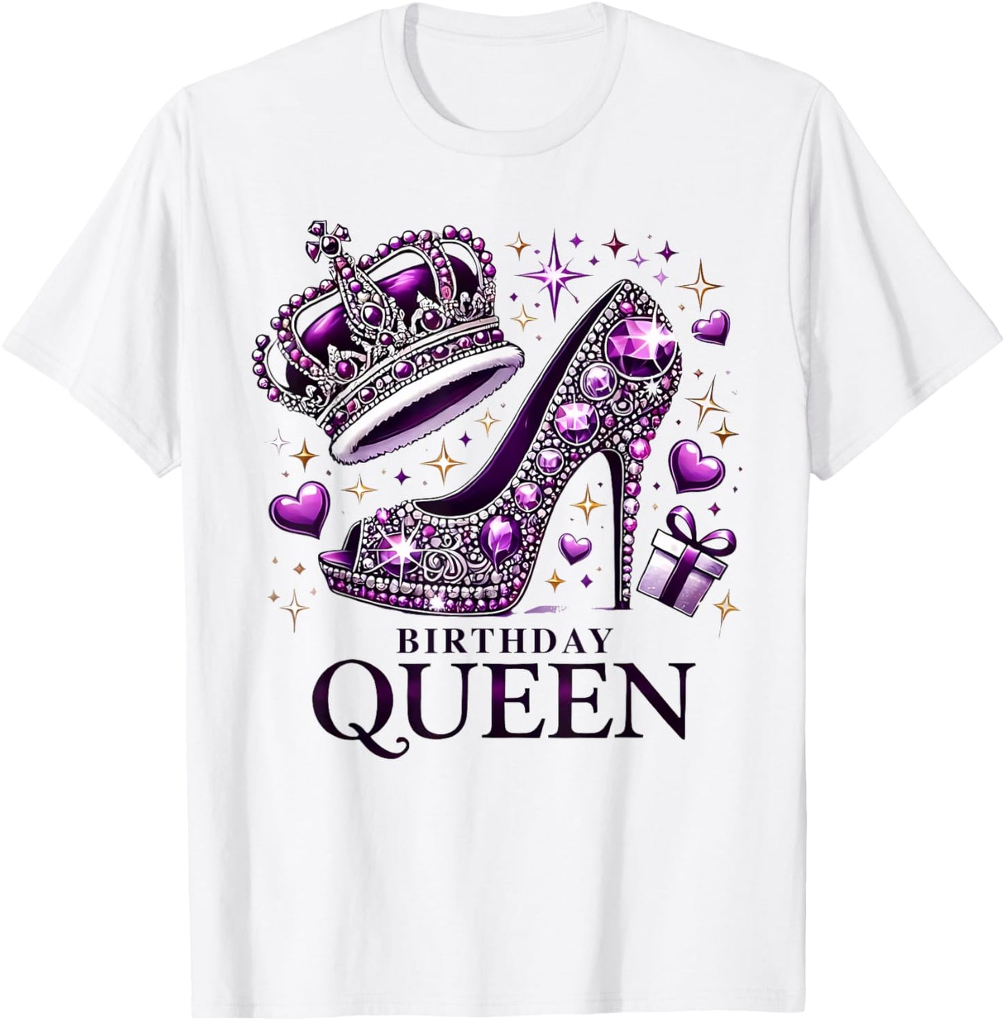 Birthday Queen Crown High Heel Women Girls Birthday Squad T-Shirt - T-Shirt | White