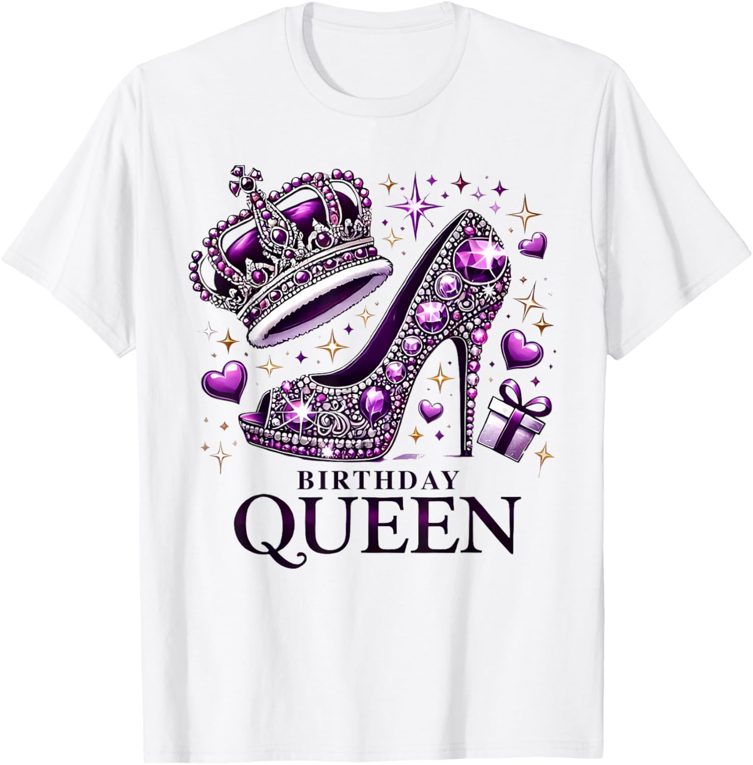 Birthday Queen Crown High Heel Women Girls Birthday Squad T-Shirt - T-Shirt | White