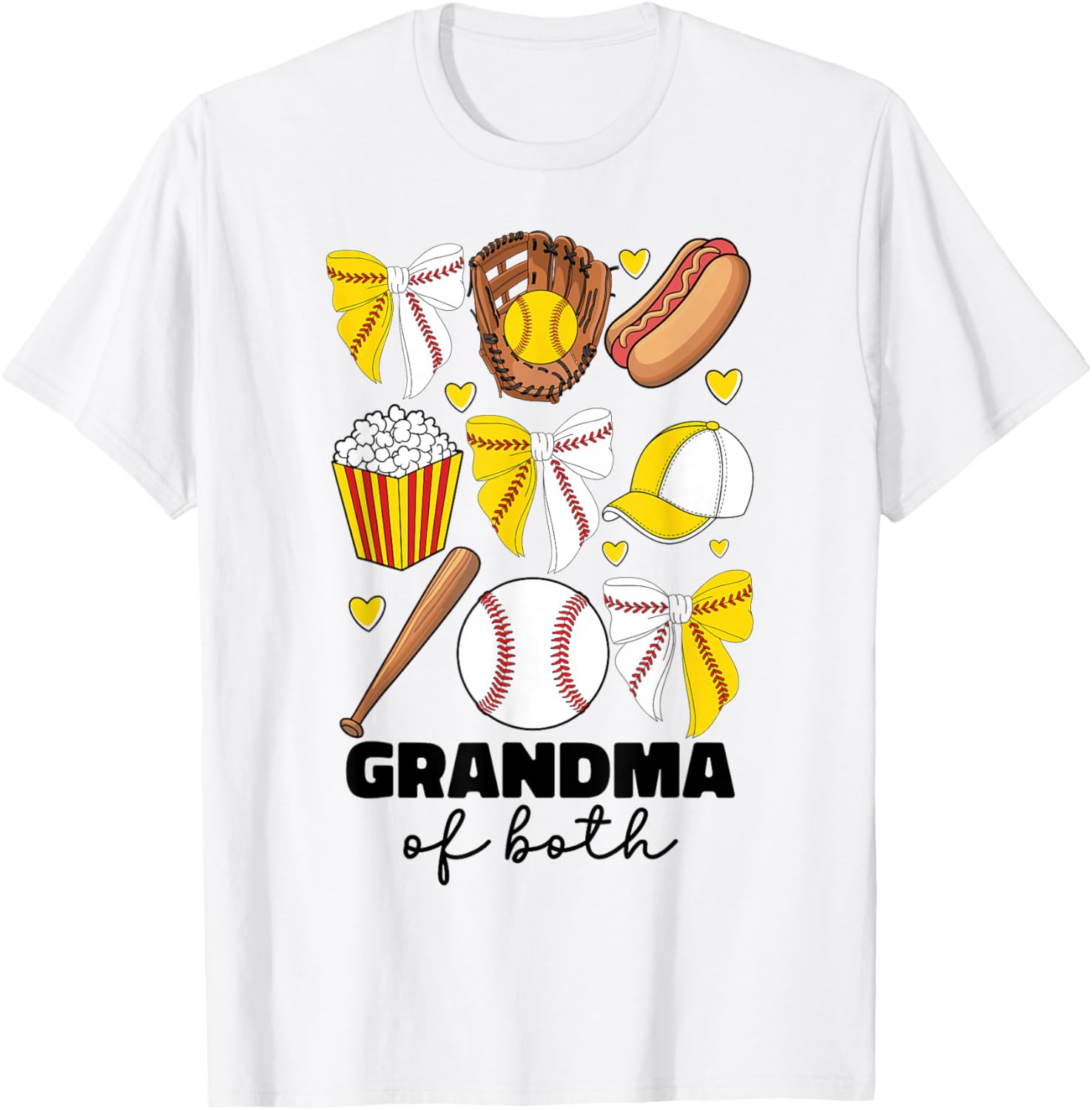 Grandma Of Both Baseball And Softball Grandma Coquette Bow T-Shirt - T-Shirt | White