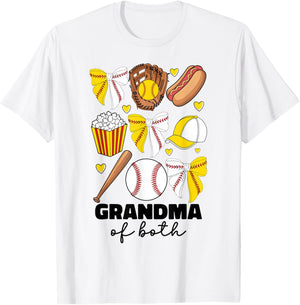 Grandma Of Both Baseball And Softball Grandma Coquette Bow T-Shirt - T-Shirt | White