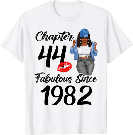 Chapter 44 Fabulous Since 1982 44th Black Women Birthday T-Shirt - T-Shirt | White