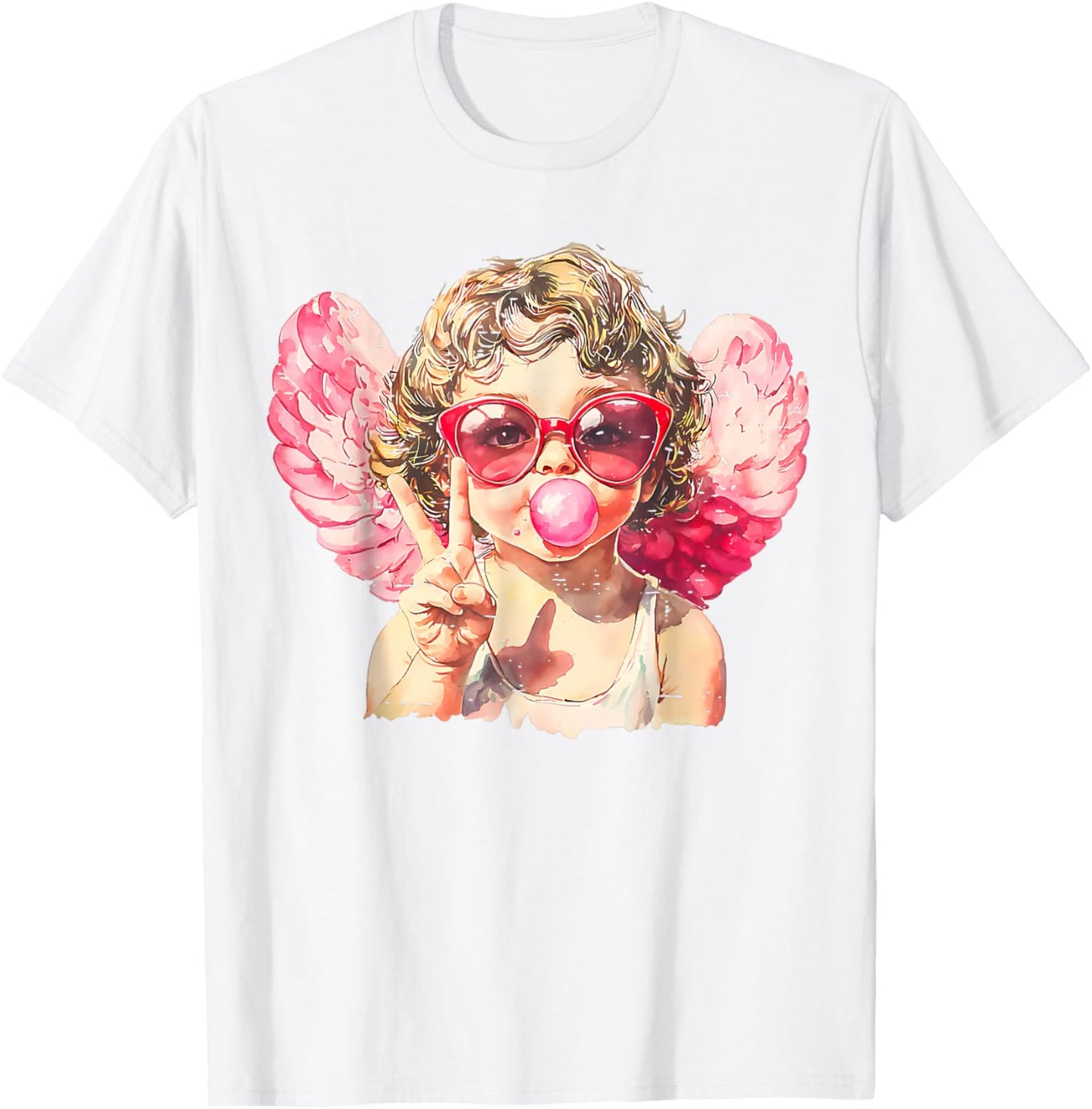 Cute Cupid Sunglasses Blowing Bubble Valentines Day Retro T-Shirt - T-Shirt | White