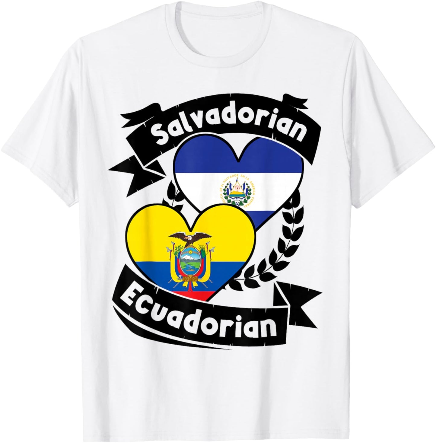 Salvadorian Ecuadorian Heart Flags El Salvador Ecuador T-Shirt - T-Shirt | White