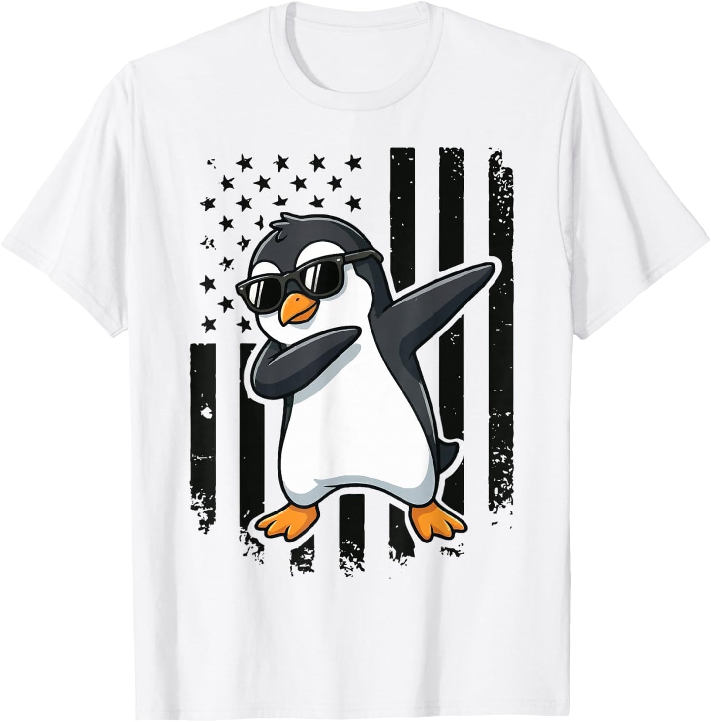 Penguin Dabbing USA Flag 4th of July T-Shirt - T-Shirt | White