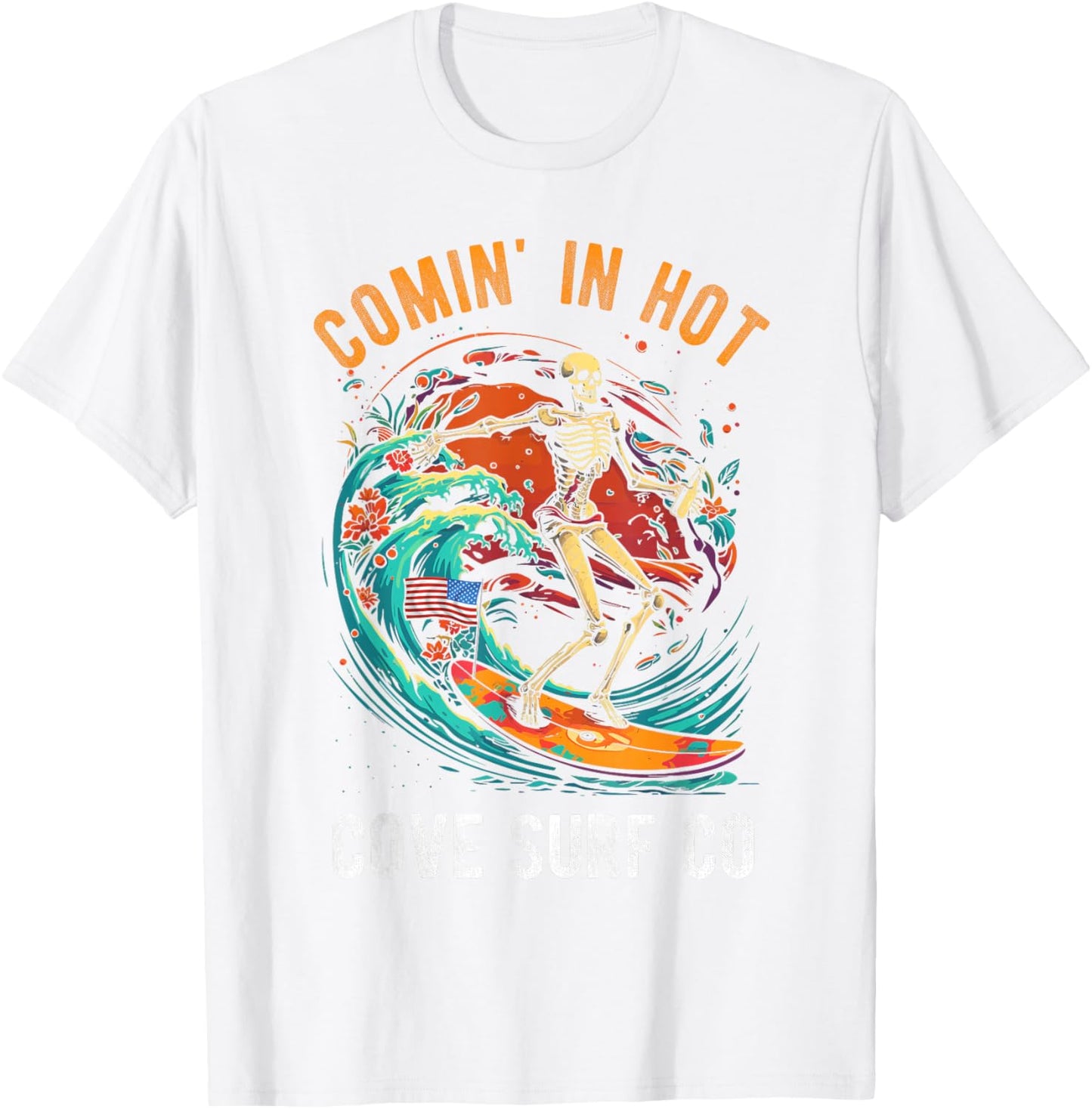 COMIN' IN HOT COVE Surf CO Skeleton Surf T-Shirt - T-Shirt | White