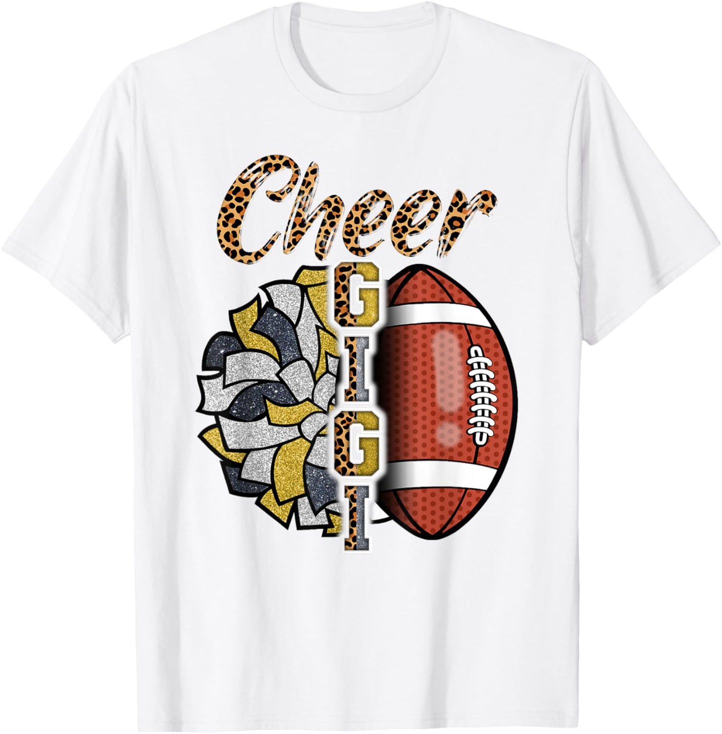 Football Cheer Gigi Grandma Gold Black Pom Pom Leopard T-Shirt - T-Shirt | White