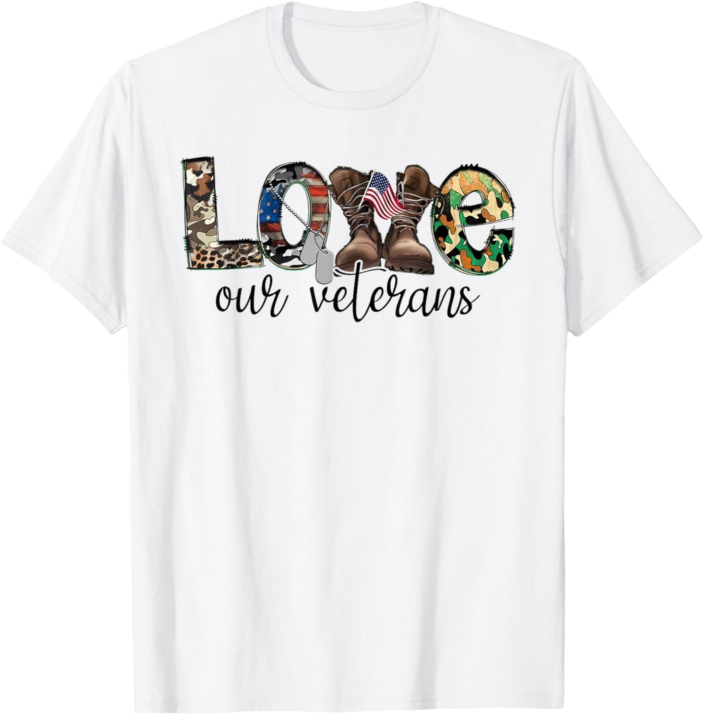 Love Our Veterans Day Proud Military US Flag T-Shirt - T-Shirt | White